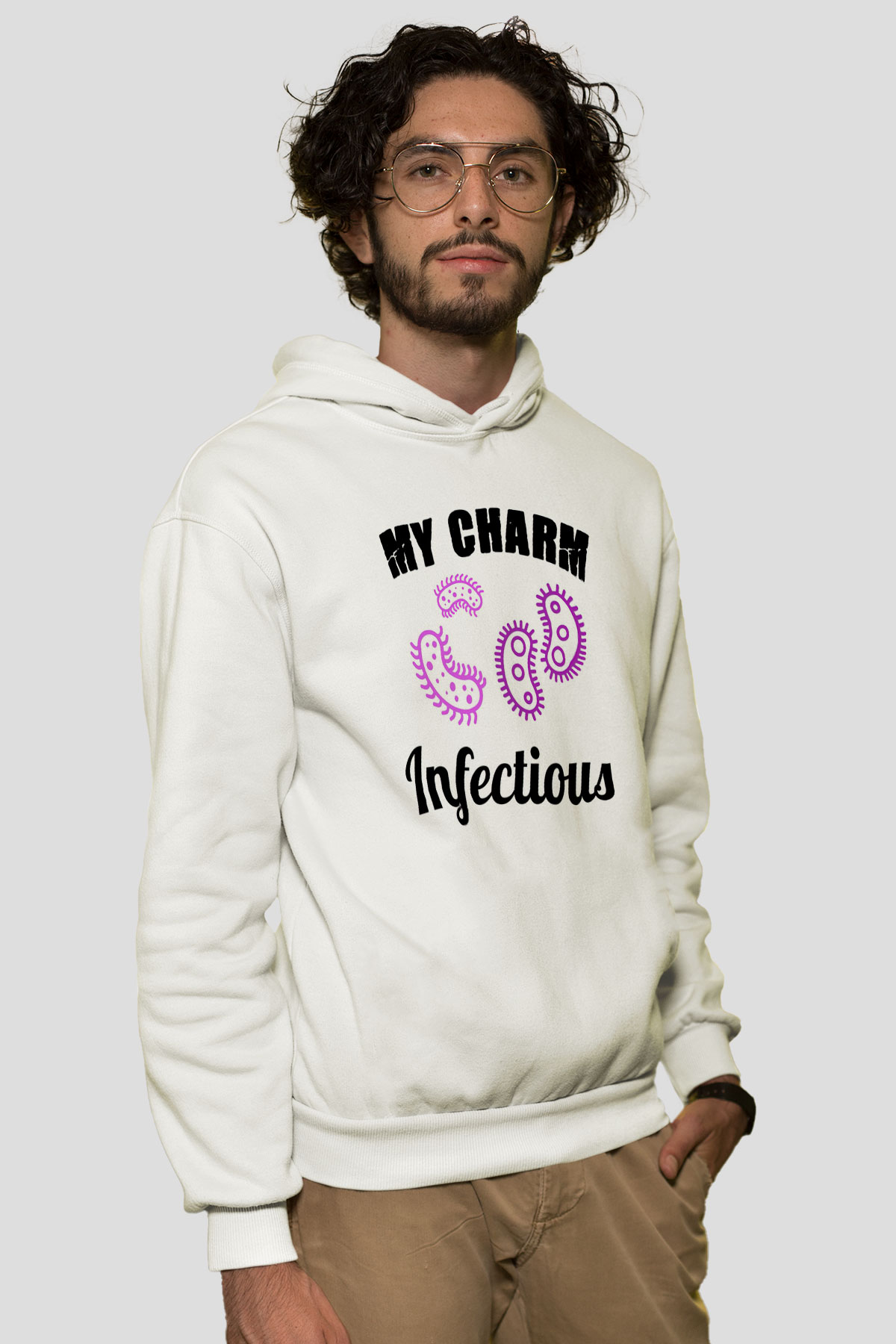 Bakteriyolog Beyaz Unisex Kapüşonlu Sweatshirt