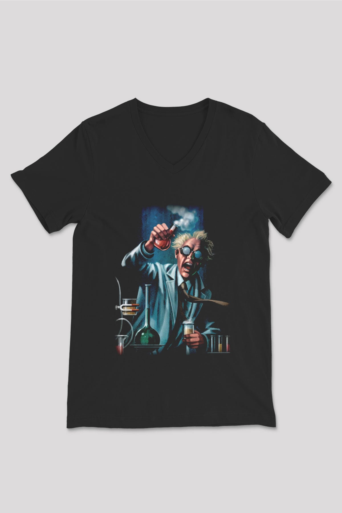 Bakteriyolog Siyah Unisex V Yaka Tişört T-Shirt