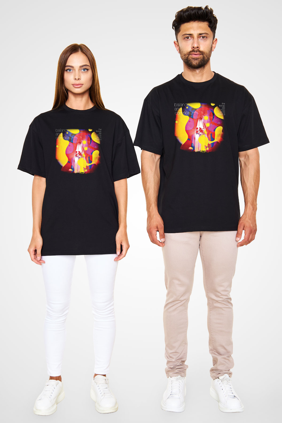 Balance and Composure Baskılı Unisex Siyah Oversize Tişört