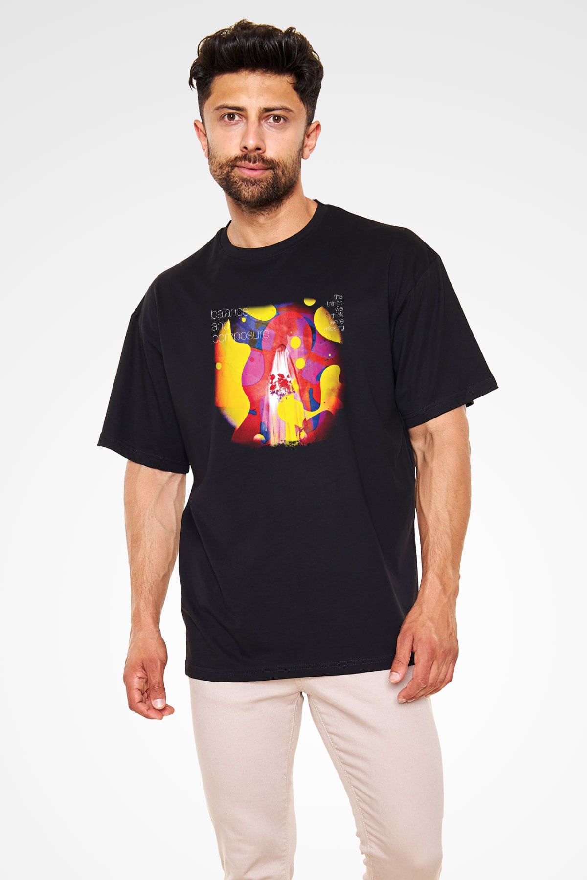 Balance and Composure Baskılı Unisex Siyah Oversize Tişört