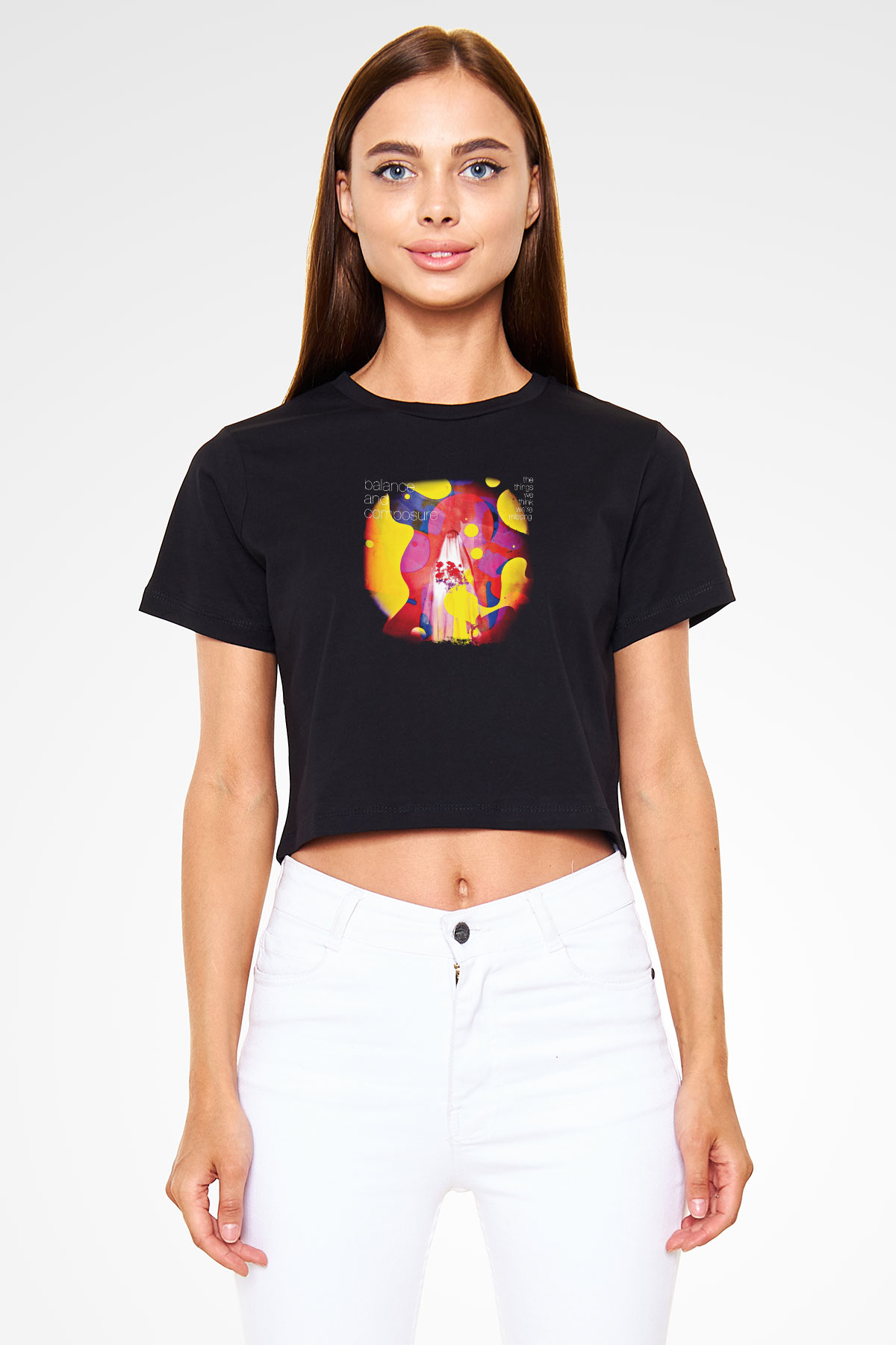 Balance and Composure Baskılı Unisex Siyah Crop Top Tişört