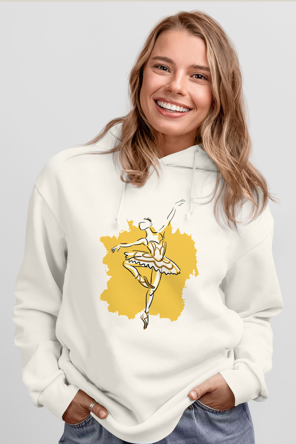 Bale Beyaz Unisex Kapşonlu Sweatshirt