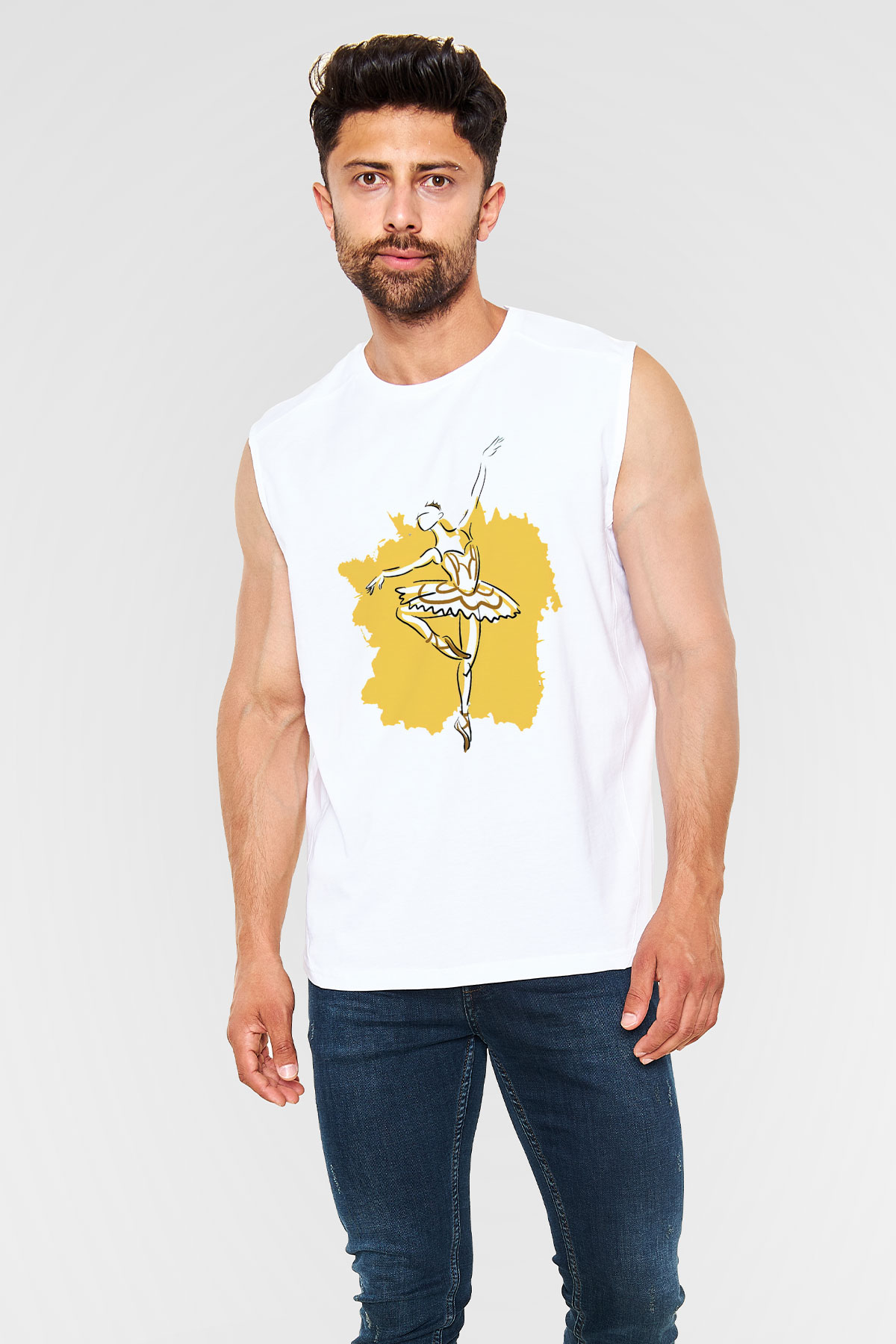 Bale Beyaz Unisex Kolsuz Tişört