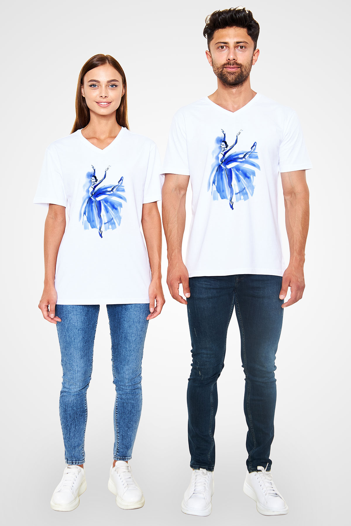 Bale Beyaz Unisex V Yaka Tişört T-Shirt