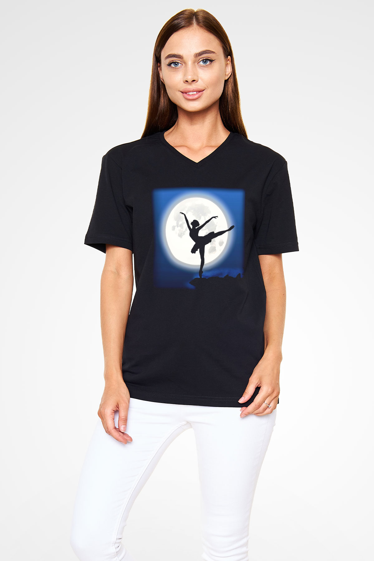 Bale Siyah Unisex V Yaka Tişört T-Shirt