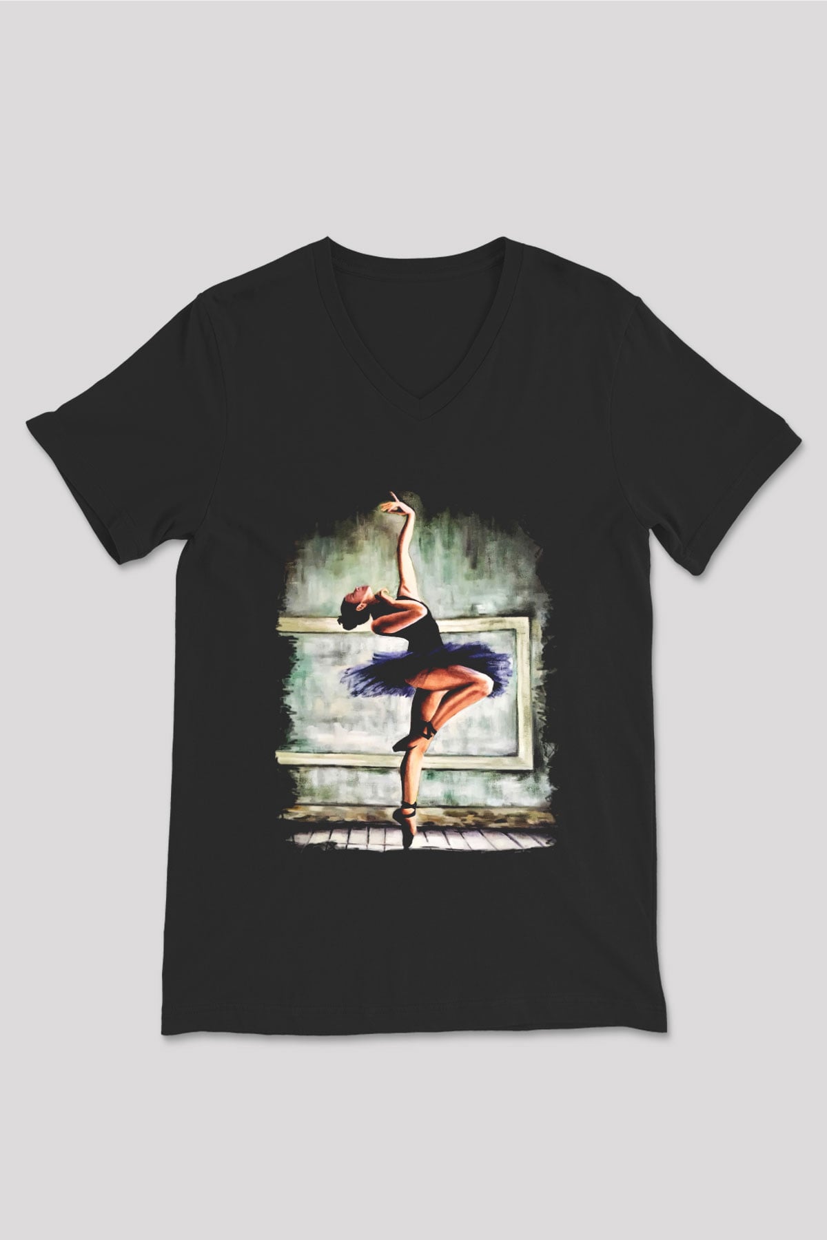 Bale Siyah Unisex V Yaka Tişört T-Shirt