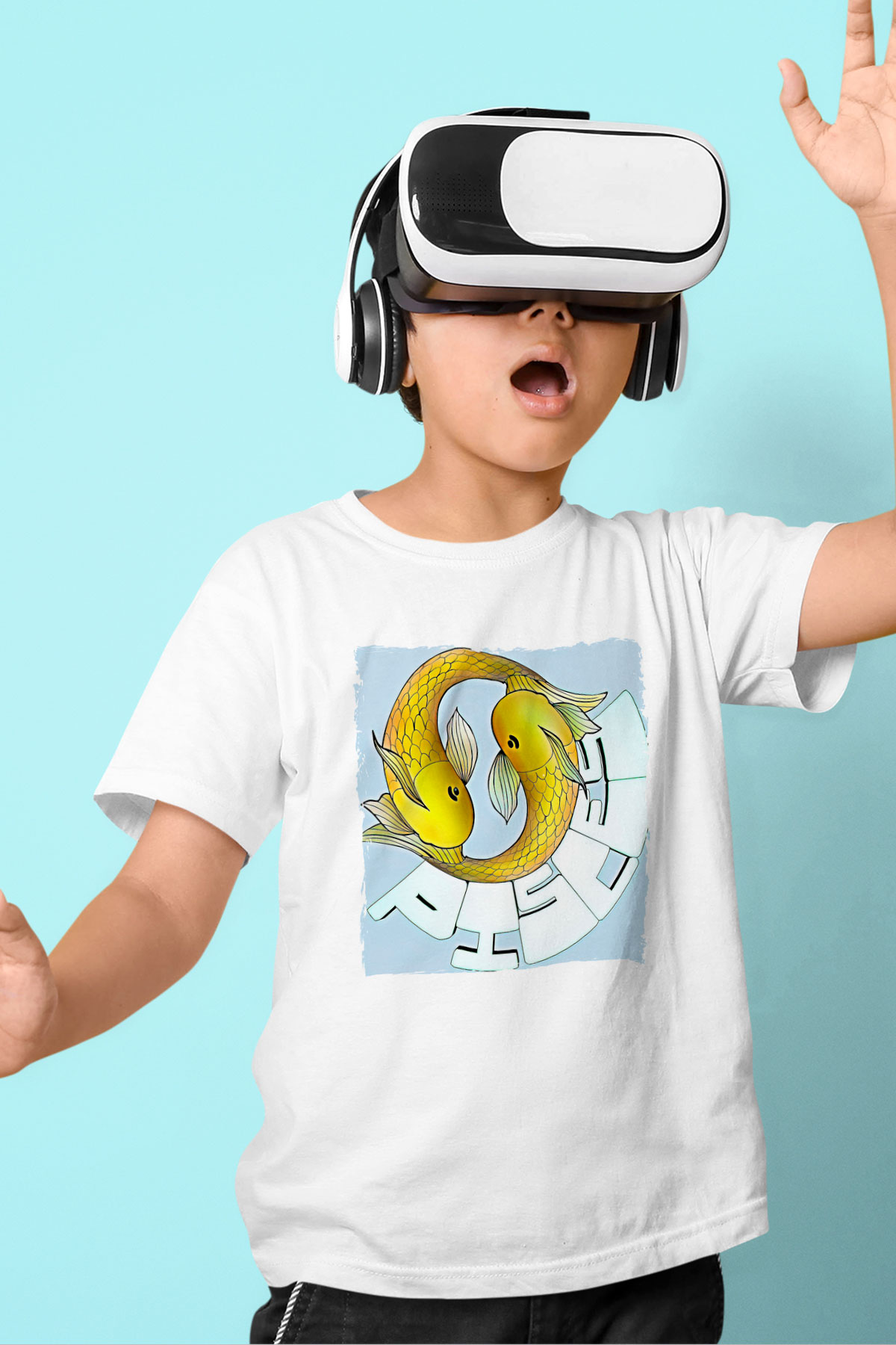 Balık Burcu Baskılı Beyaz Unisex Beyaz Çocuk Tişört - Tshirt
