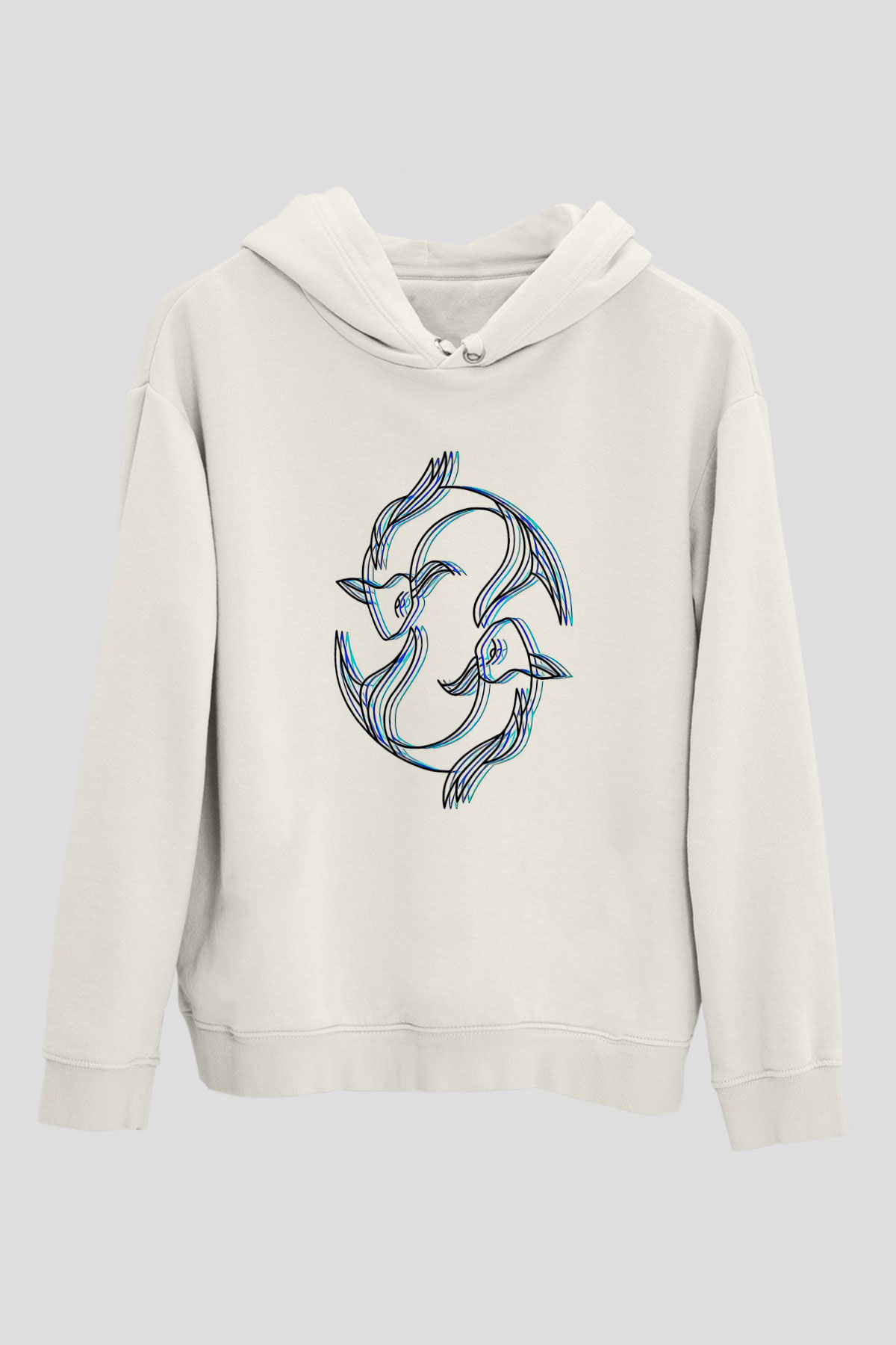 Balık Burcu Baskılı Beyaz Unisex Hoodie