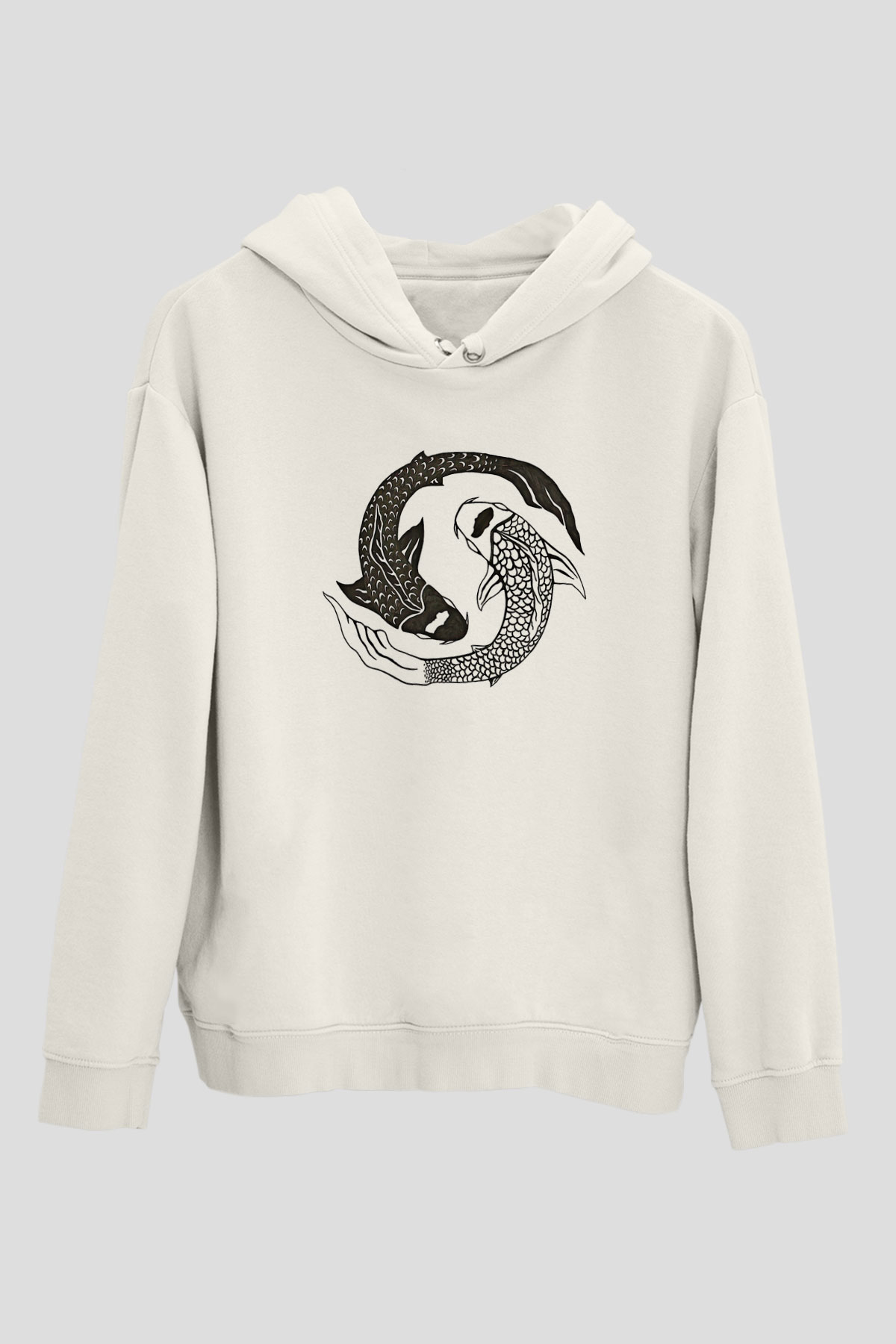 Balık Burcu Baskılı Beyaz Unisex Hoodie