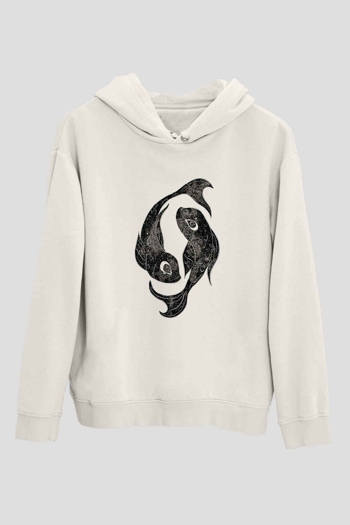 Balık Burcu Baskılı Beyaz Unisex Hoodie