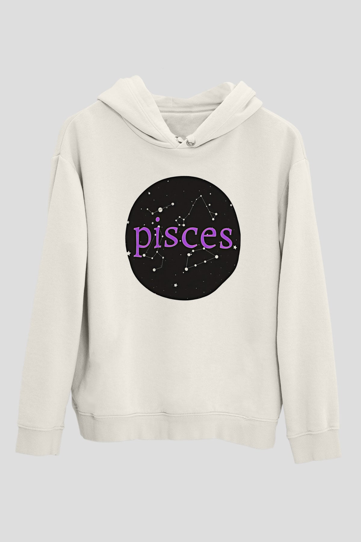 Balık Burcu Baskılı Beyaz Unisex Hoodie