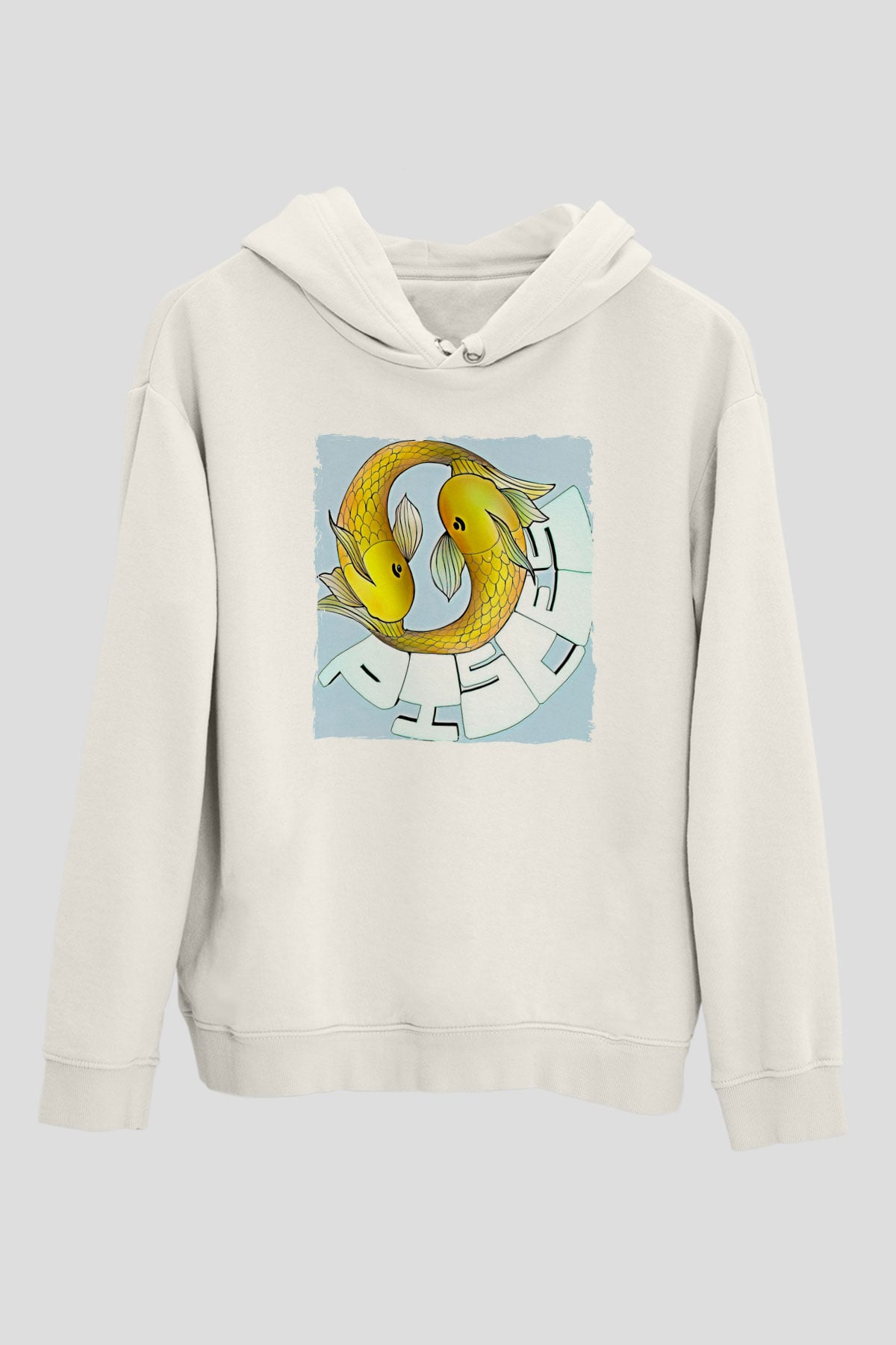 Balık Burcu Baskılı Beyaz Unisex Hoodie