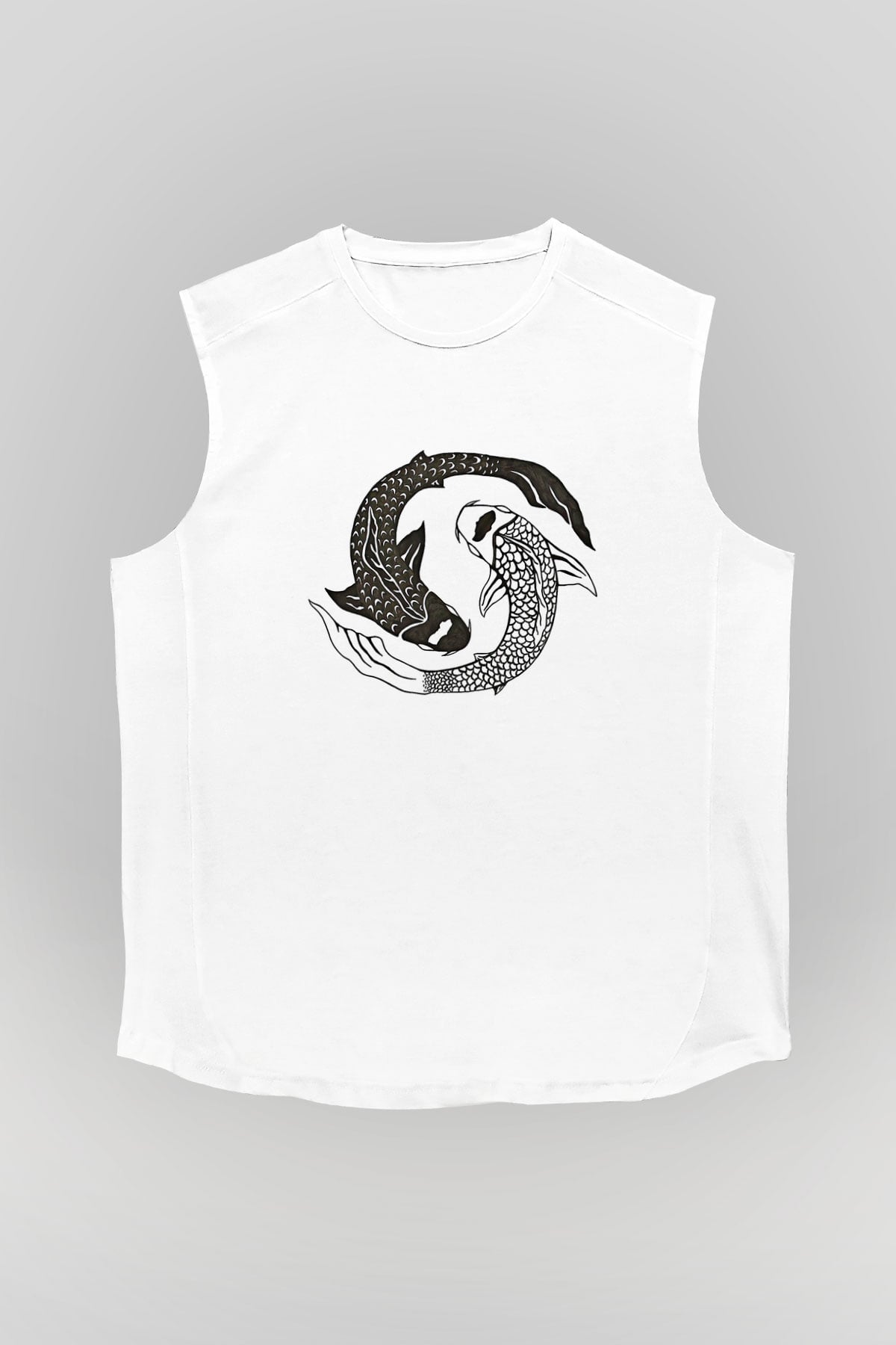 Balık Burcu Baskılı Beyaz Unisex Kolsuz Tişört - Tshirt