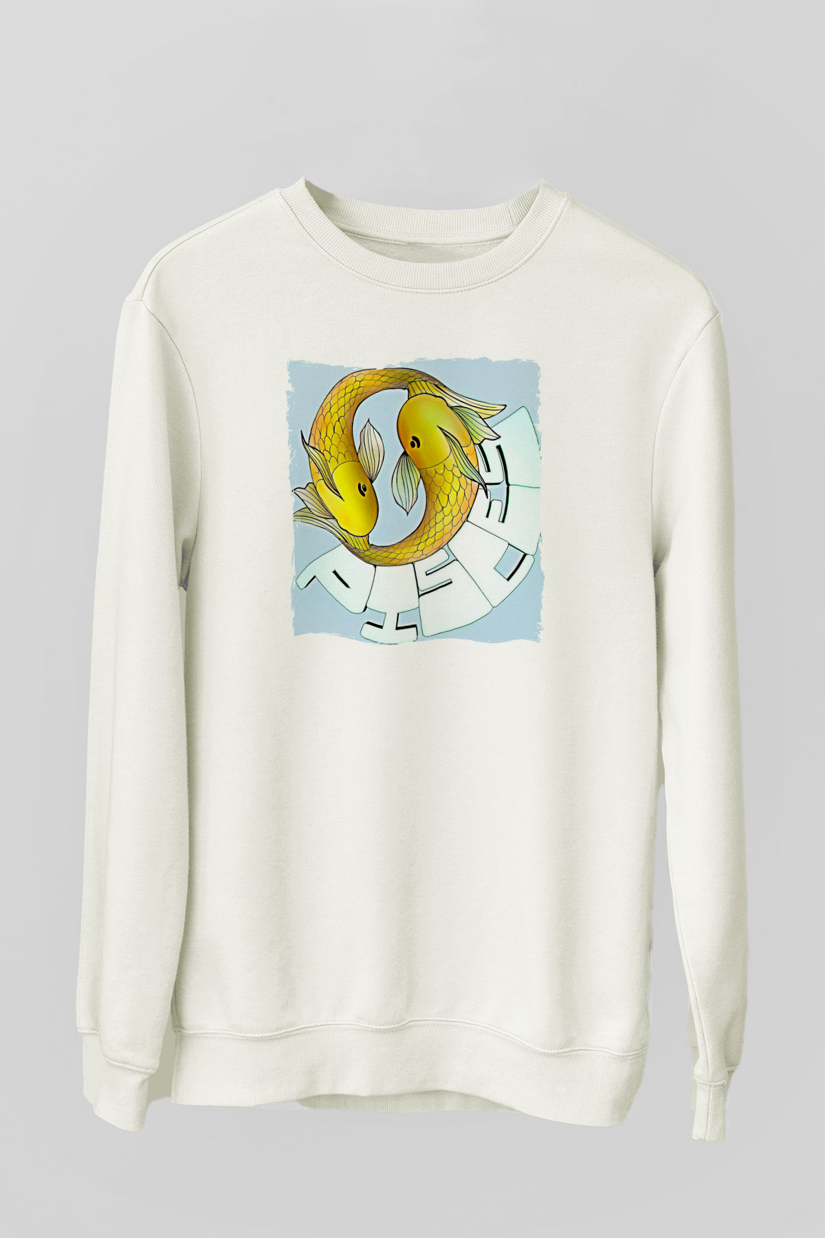 Balık Burcu Baskılı Beyaz Unisex Sweatshirt