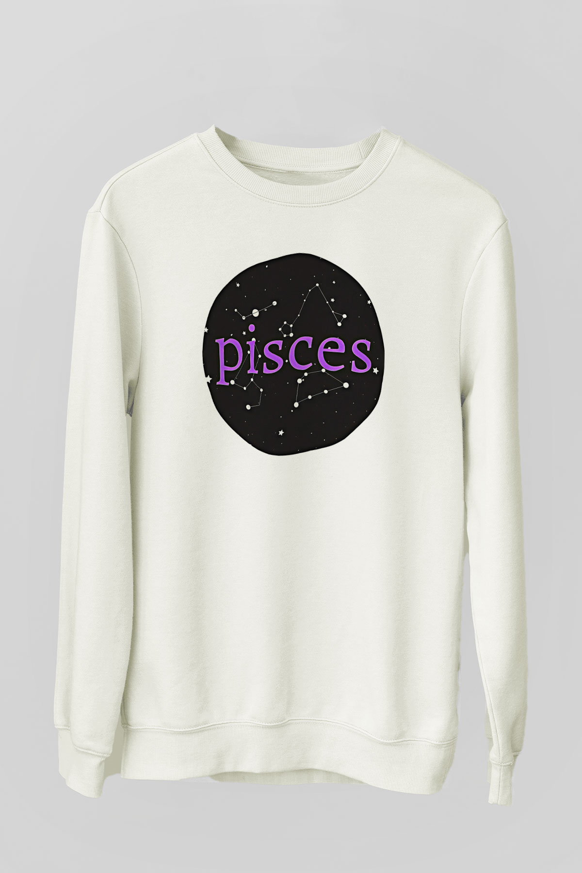 Balık Burcu Baskılı Beyaz Unisex Sweatshirt