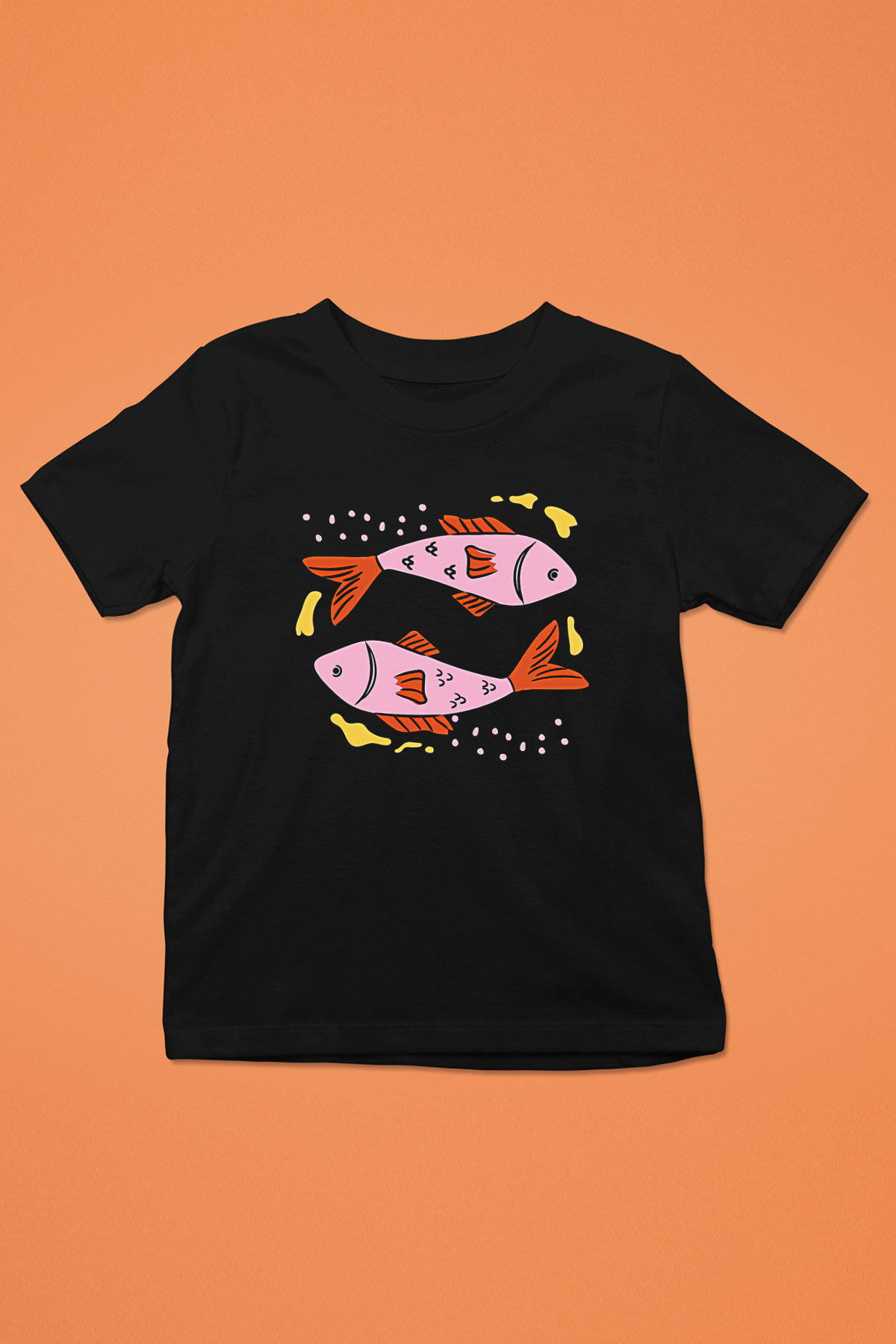 Balık Burcu Baskılı Unisex Siyah Çocuk Tişört - Tshirt