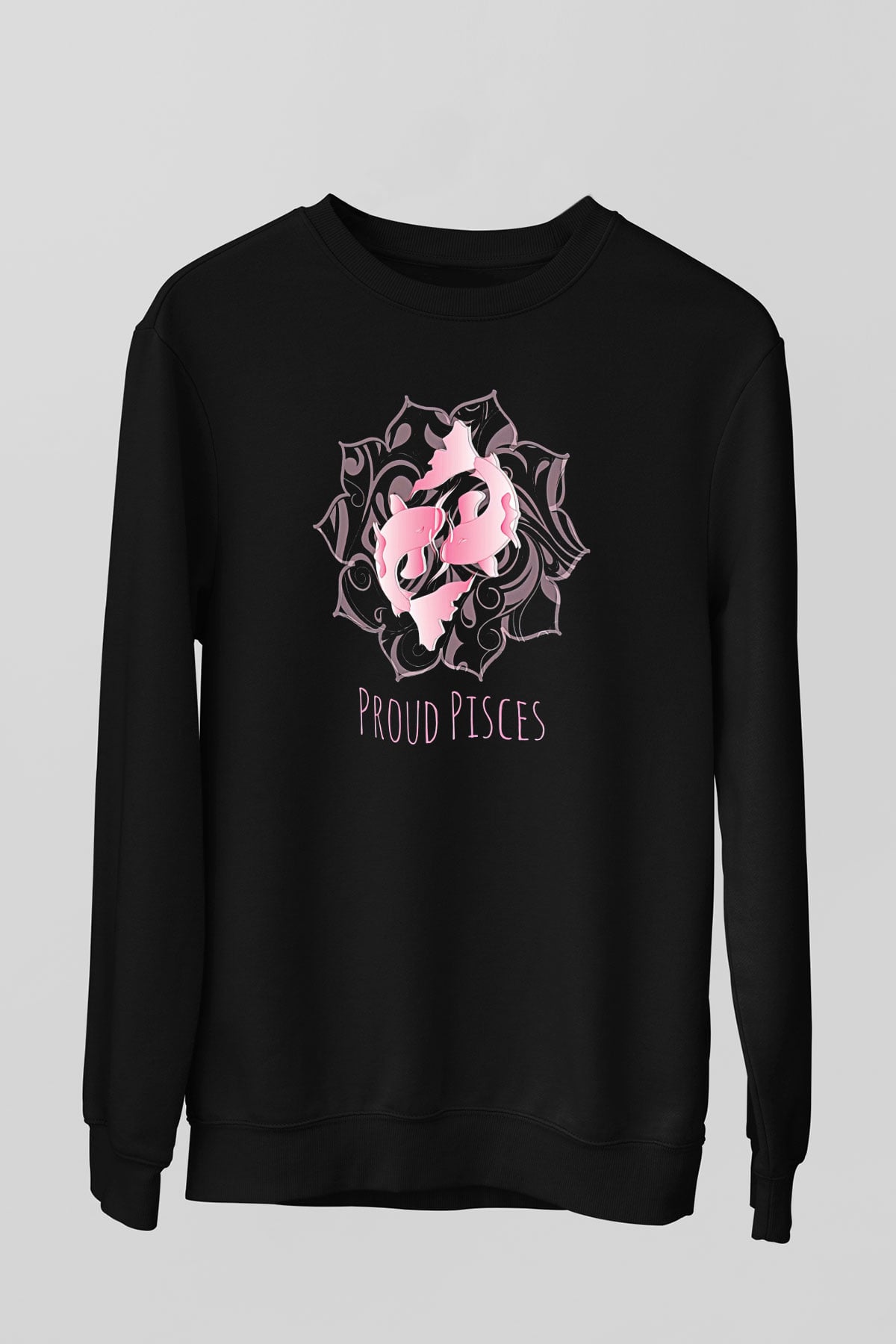 Balık Burcu Baskılı Unisex Siyah Sweatshirt