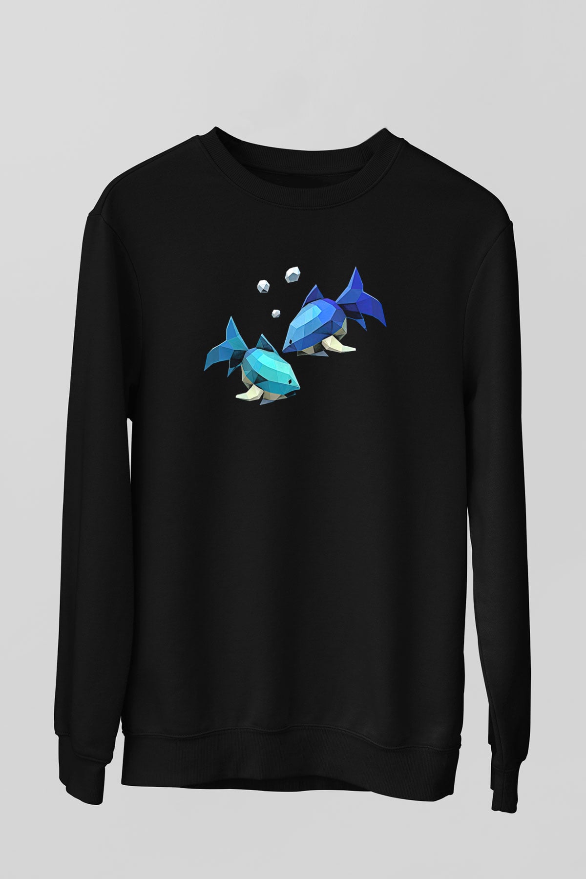 Balık Burcu Baskılı Unisex Siyah Sweatshirt