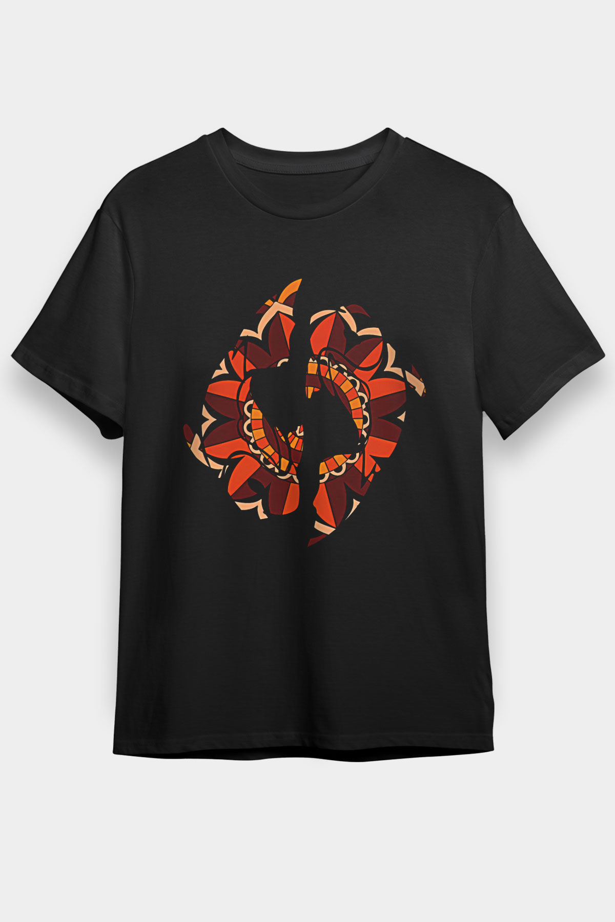 Balık Burcu Baskılı Unisex Siyah Tişört - Tshirt