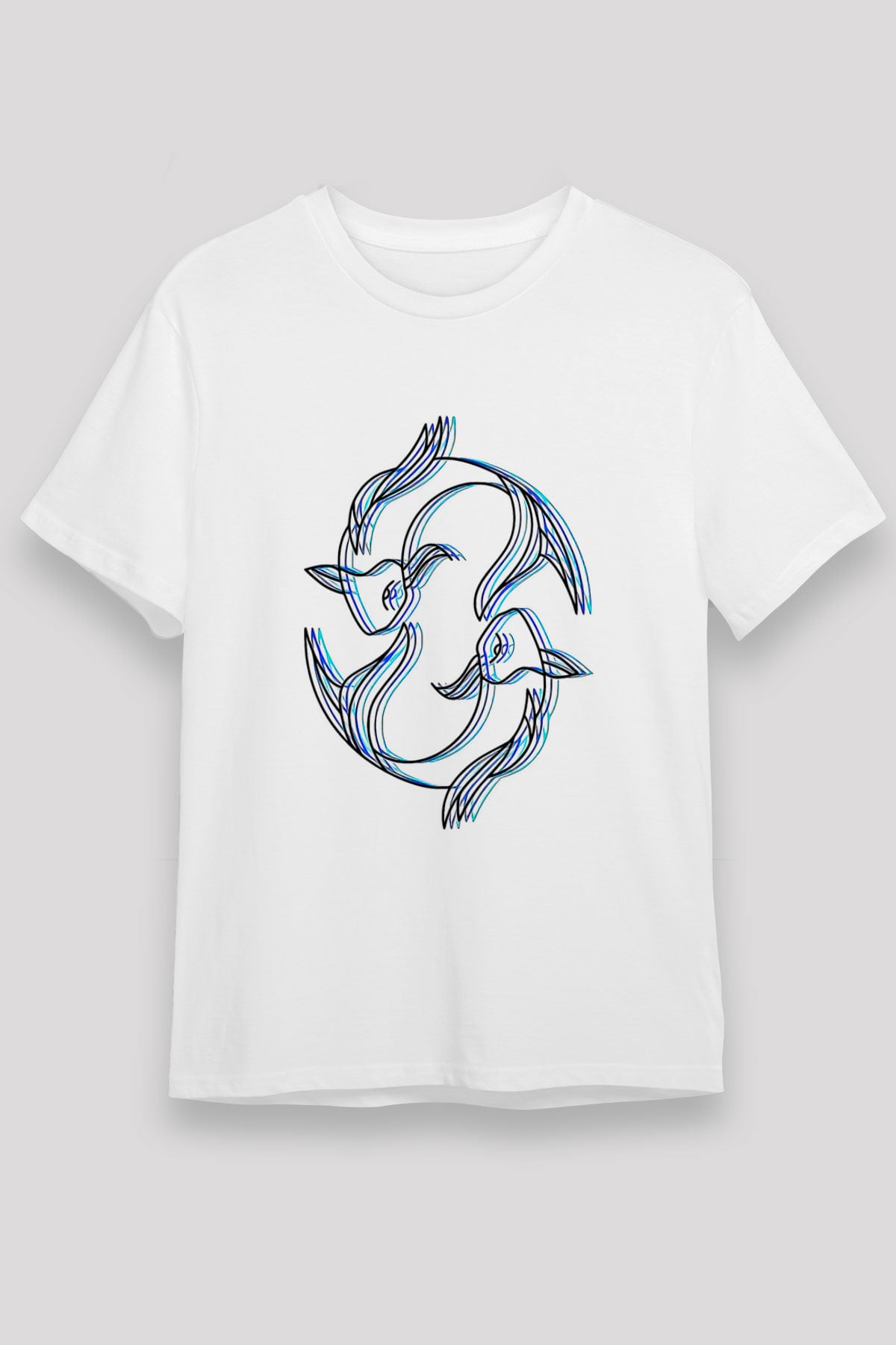 Balık Burcu Unisex Baskılı Beyaz Tişört - Tshirt
