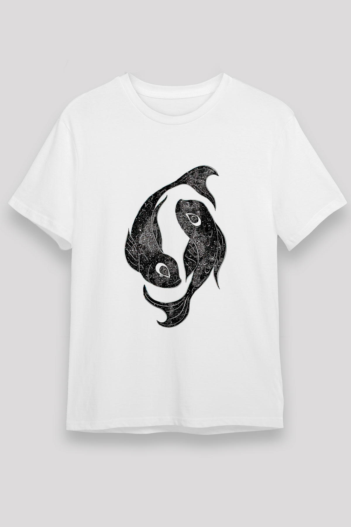 Balık Burcu Unisex Baskılı Beyaz Tişört - Tshirt