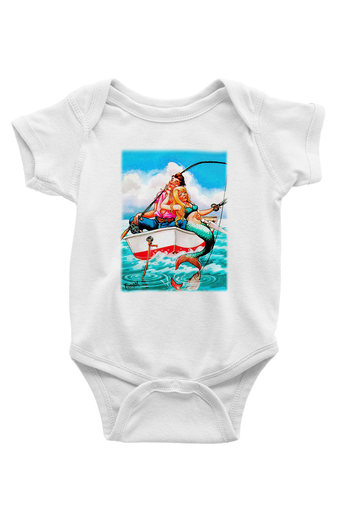 Balıkçı Baskılı Beyaz Unisex Bebek Body - Zıbın