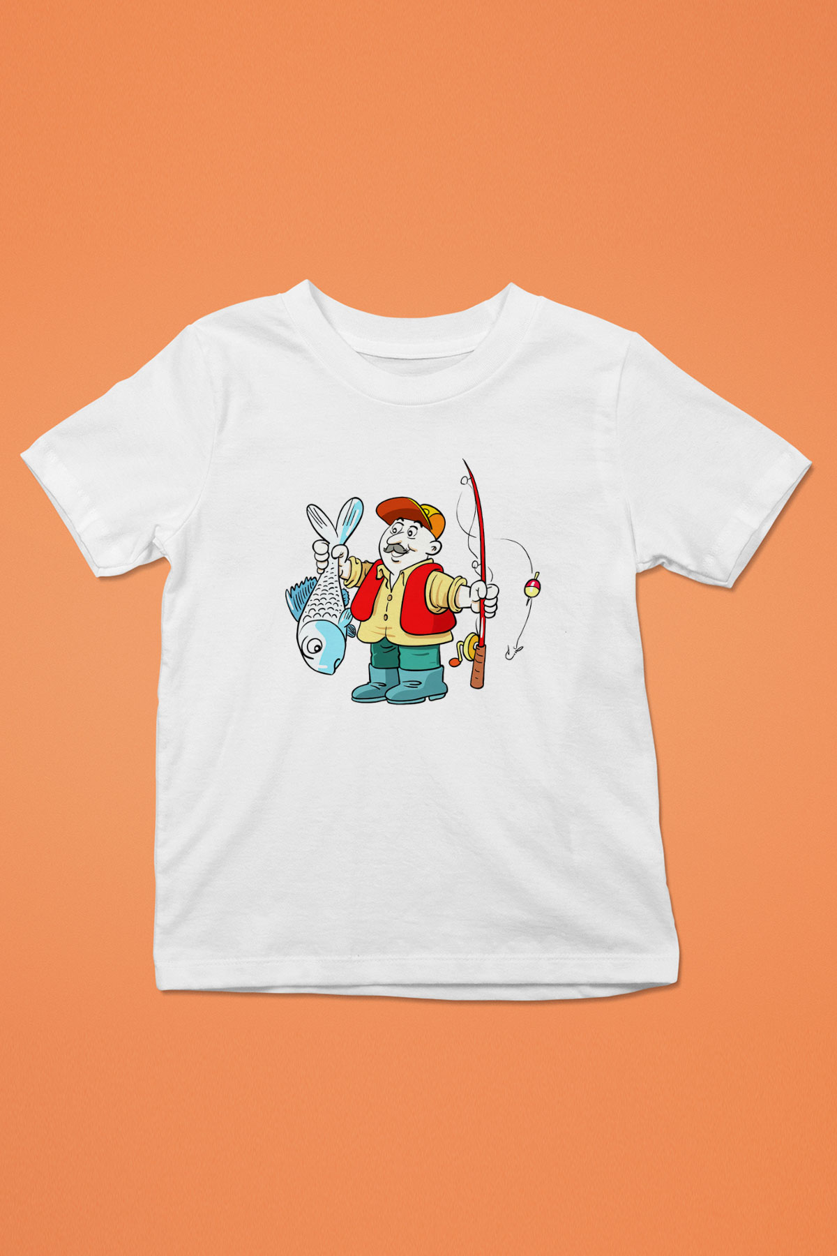 Balıkçı Baskılı Beyaz Unisex Çocuk Tişört