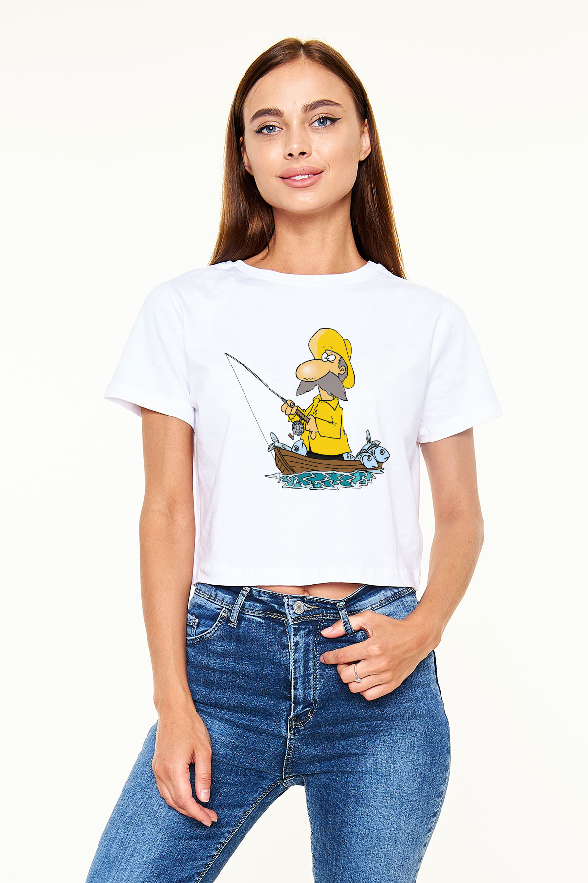 Balıkçı Beyaz Croptop Tişört