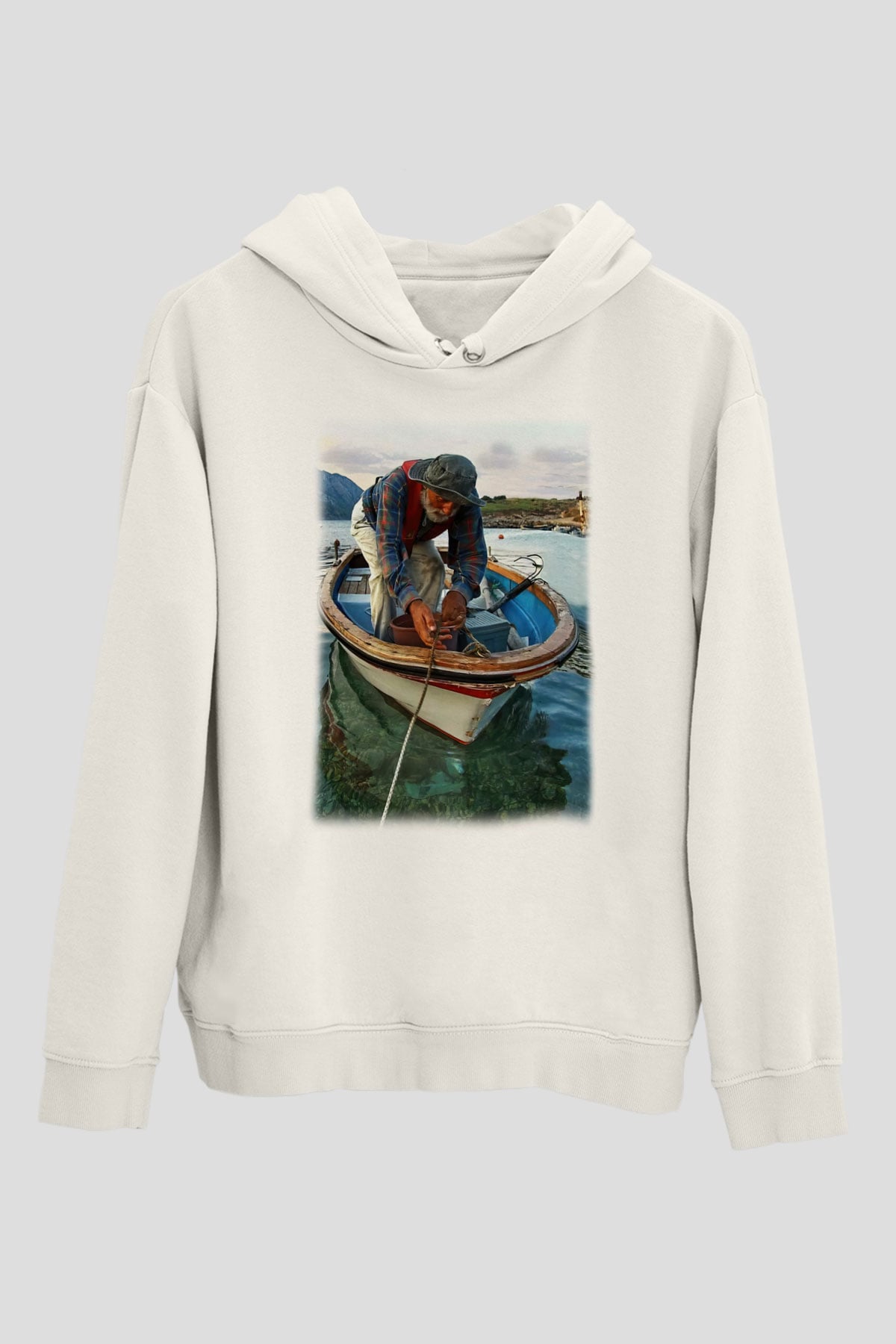 Balıkçı Beyaz Unisex Hoodie