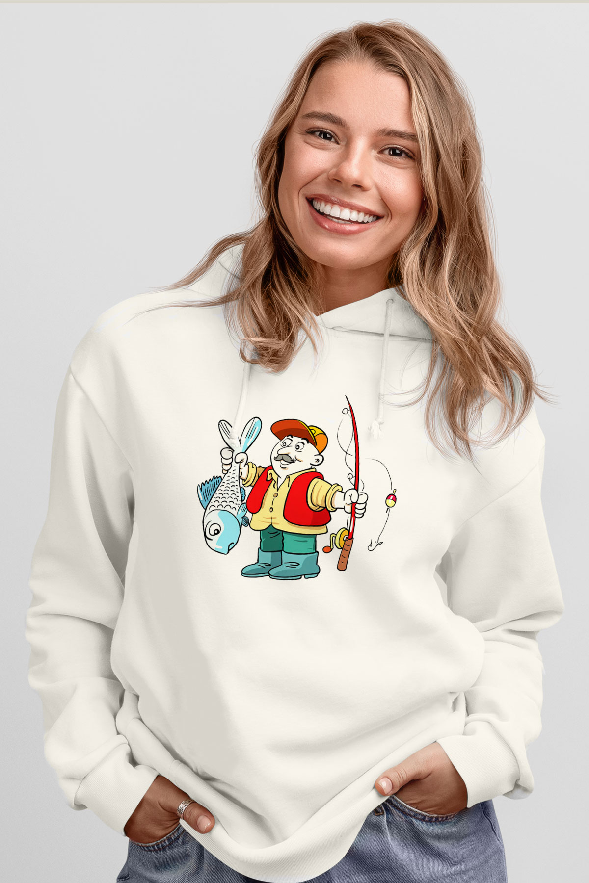 Balıkçı Beyaz Unisex Hoodie