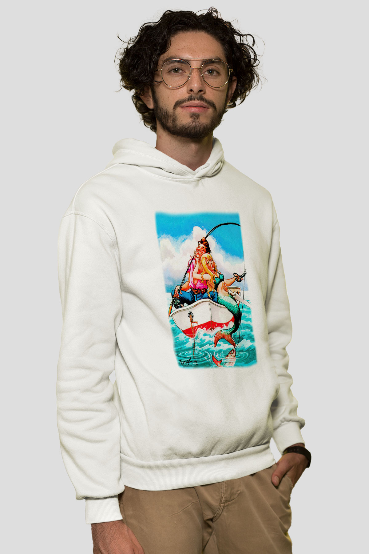 Balıkçı Beyaz Unisex Hoodie