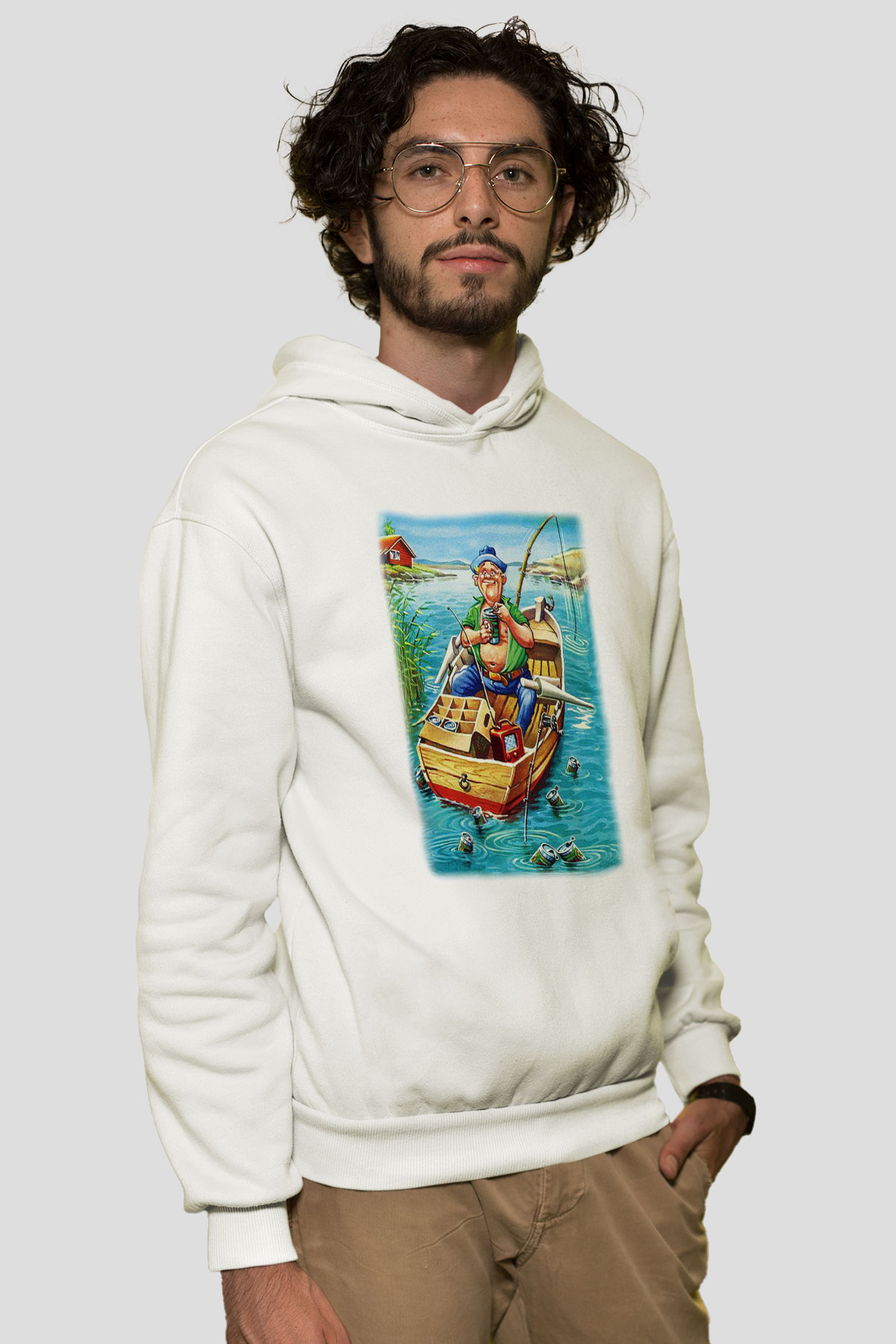 Balıkçı Beyaz Unisex Hoodie