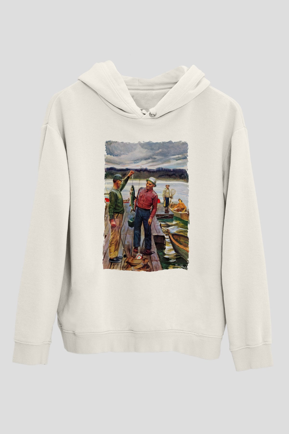 Balıkçı Beyaz Unisex Kapüşonlu Sweatshirt