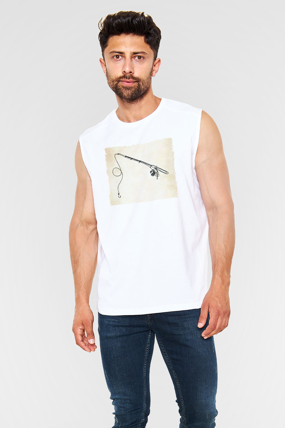 Balıkçı Beyaz Unisex Kolsuz Tişört