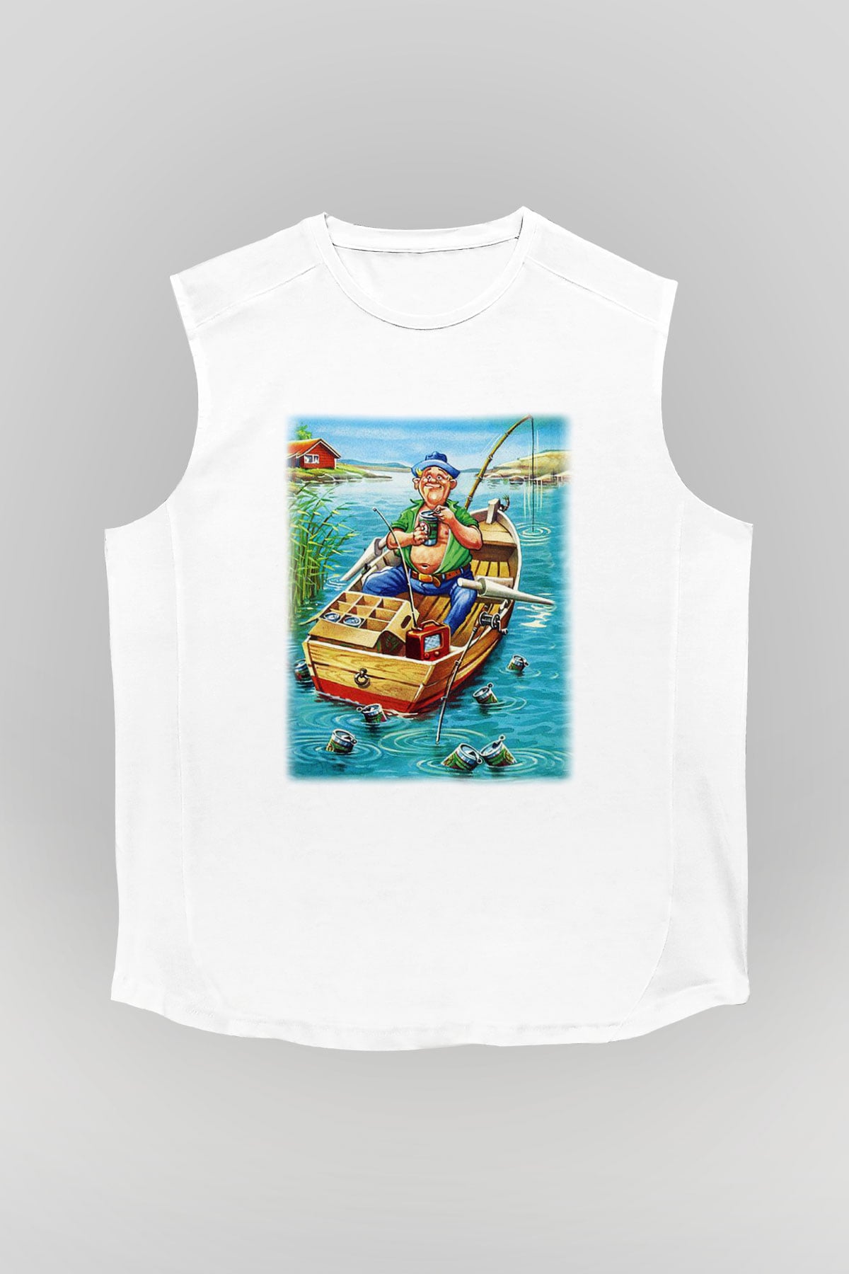 Balıkçı Beyaz Unisex Kolsuz Tişört