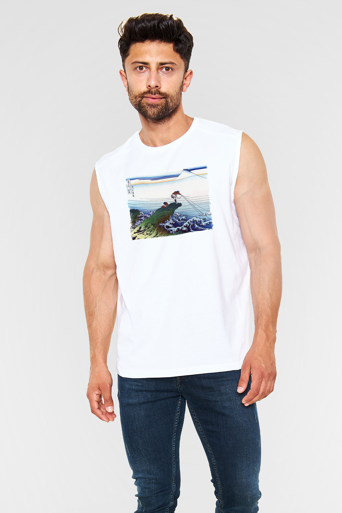 Balıkçı Beyaz Unisex Kolsuz Tişört
