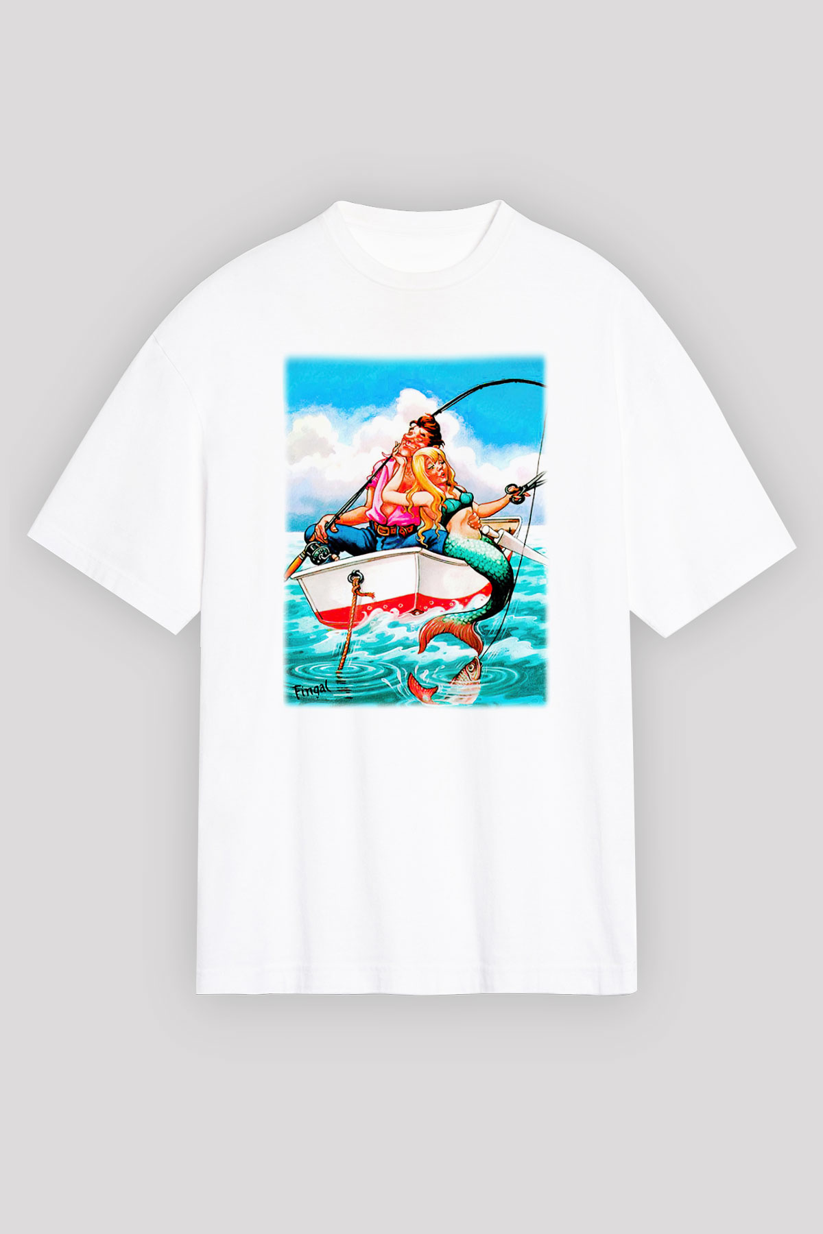 Balıkçı Beyaz Unisex Oversize Tişört T-Shirt
