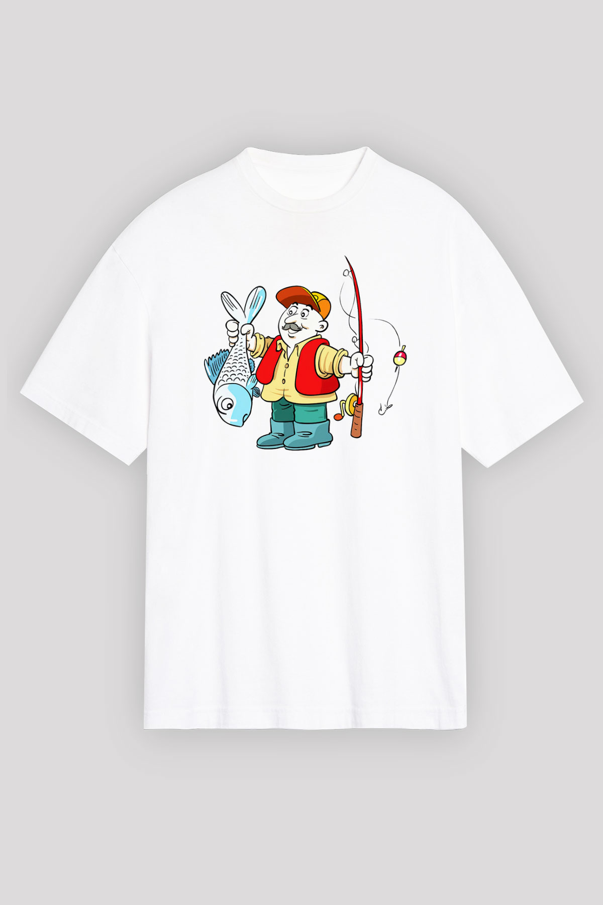 Balıkçı Beyaz Unisex Oversize Tişört T-Shirt