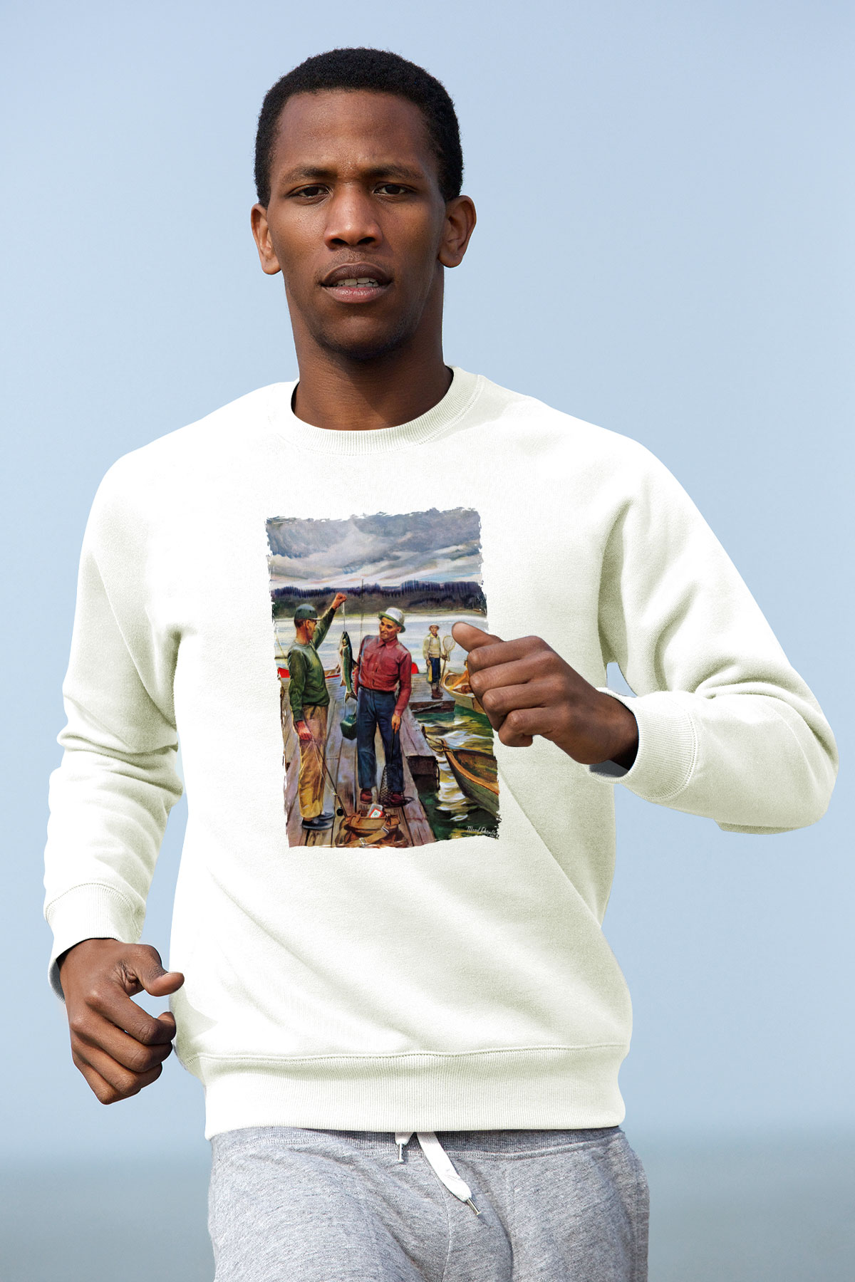 Balıkçı Beyaz Unisex Sweatshirt