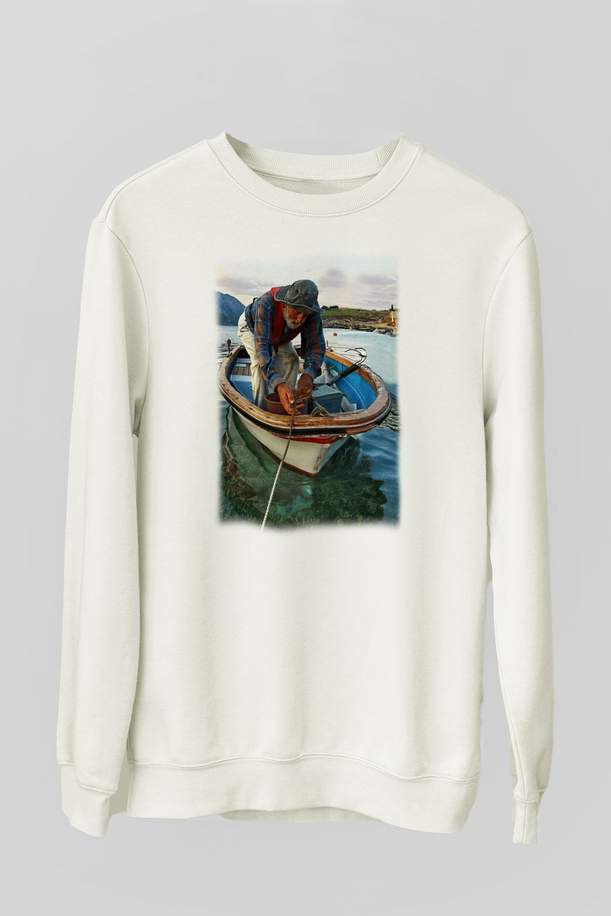 Balıkçı Beyaz Unisex Sweatshirt