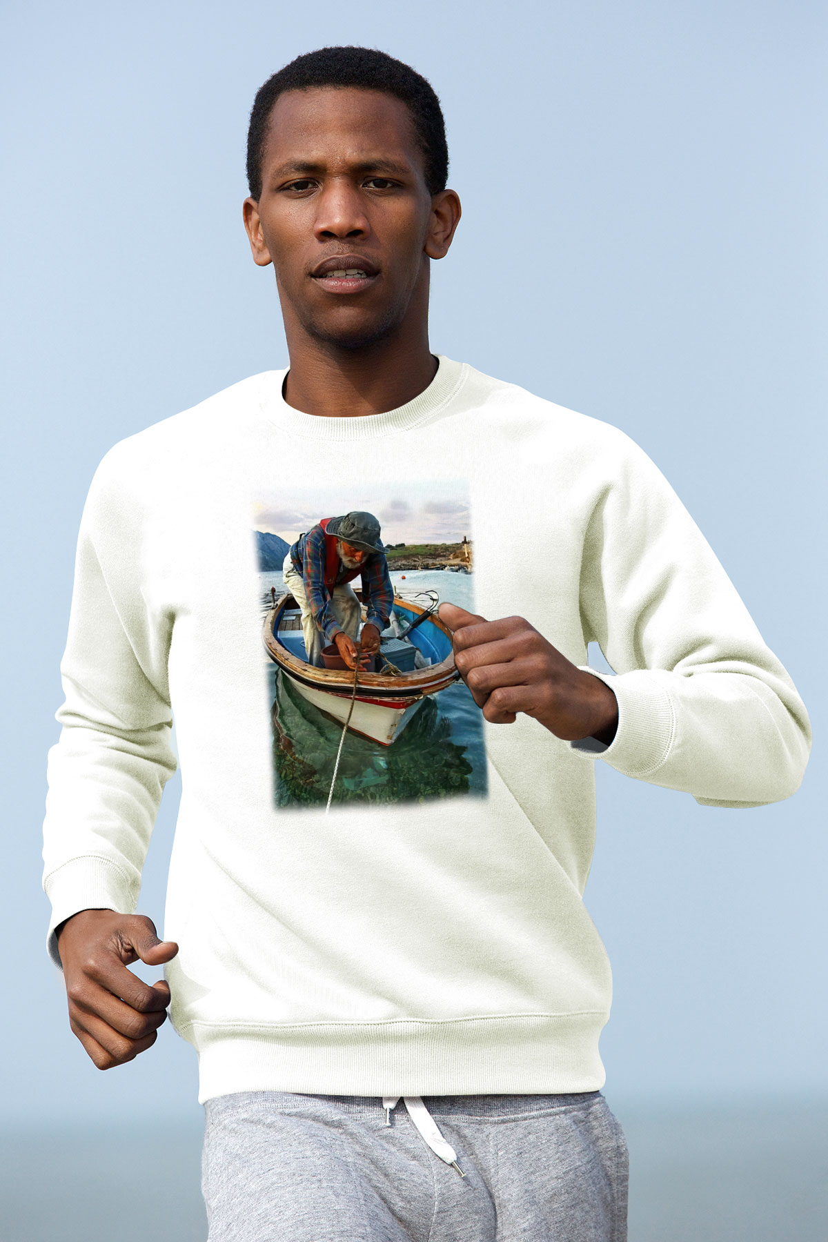 Balıkçı Beyaz Unisex Sweatshirt