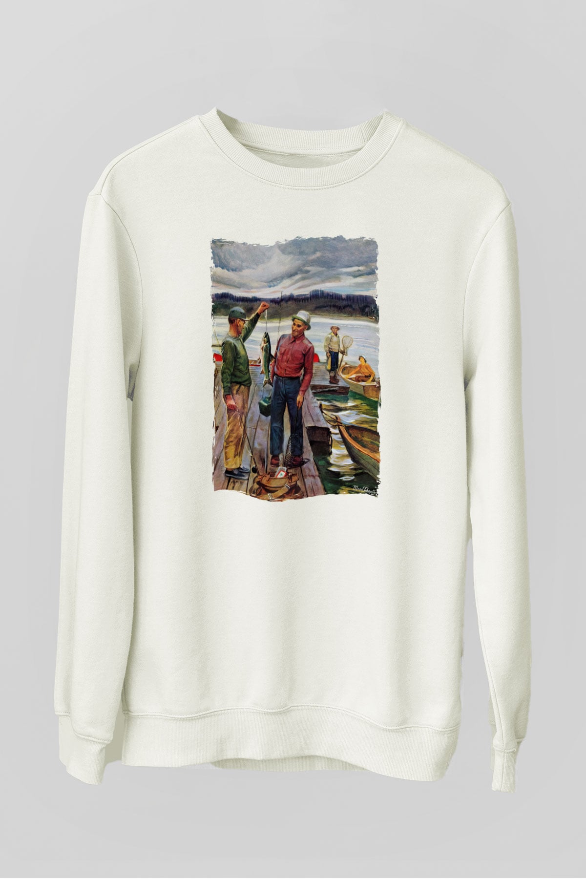 Balıkçı Beyaz Unisex Sweatshirt