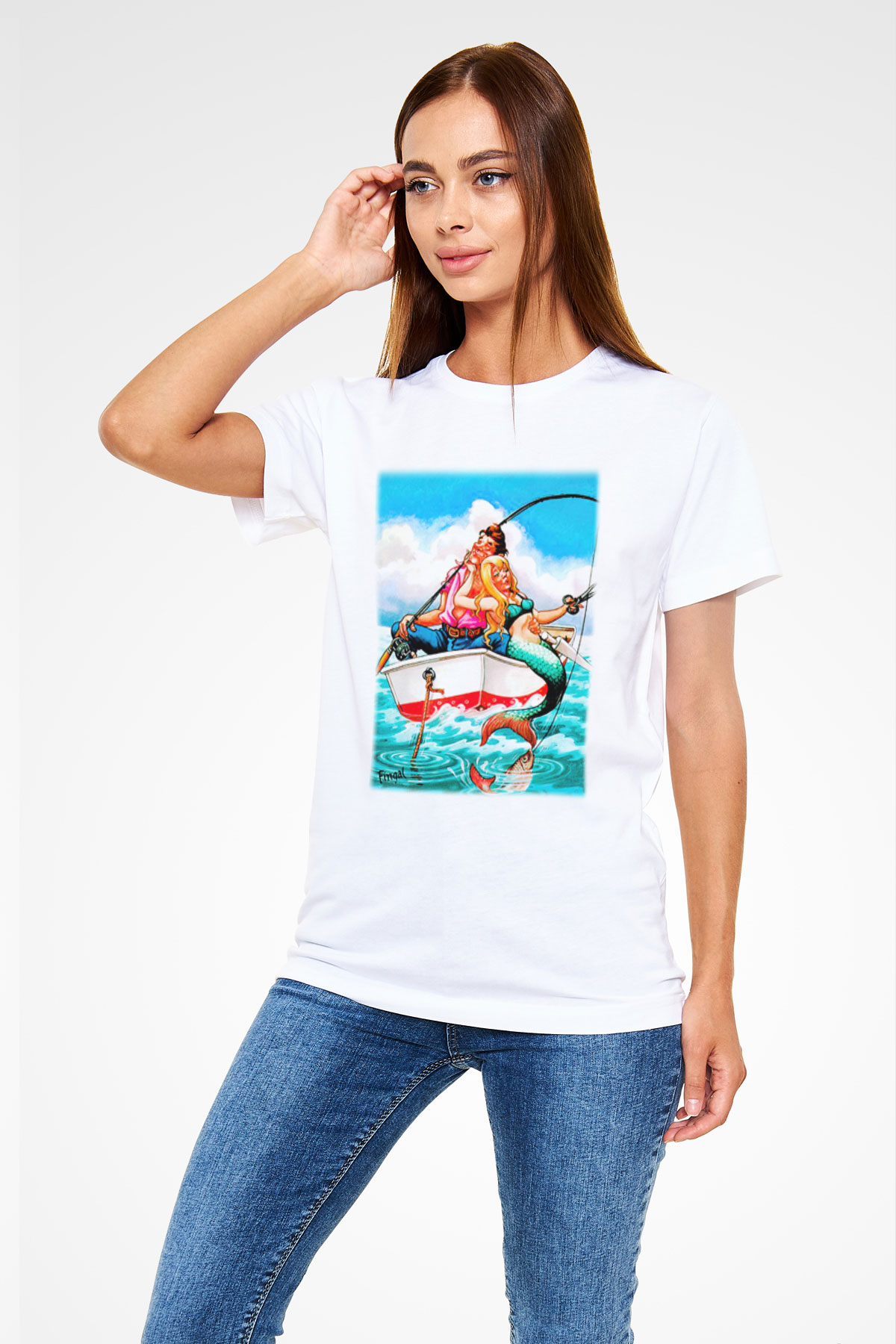 Balıkçı Beyaz Unisex Tişört T-Shirt - TişörtFabrikası