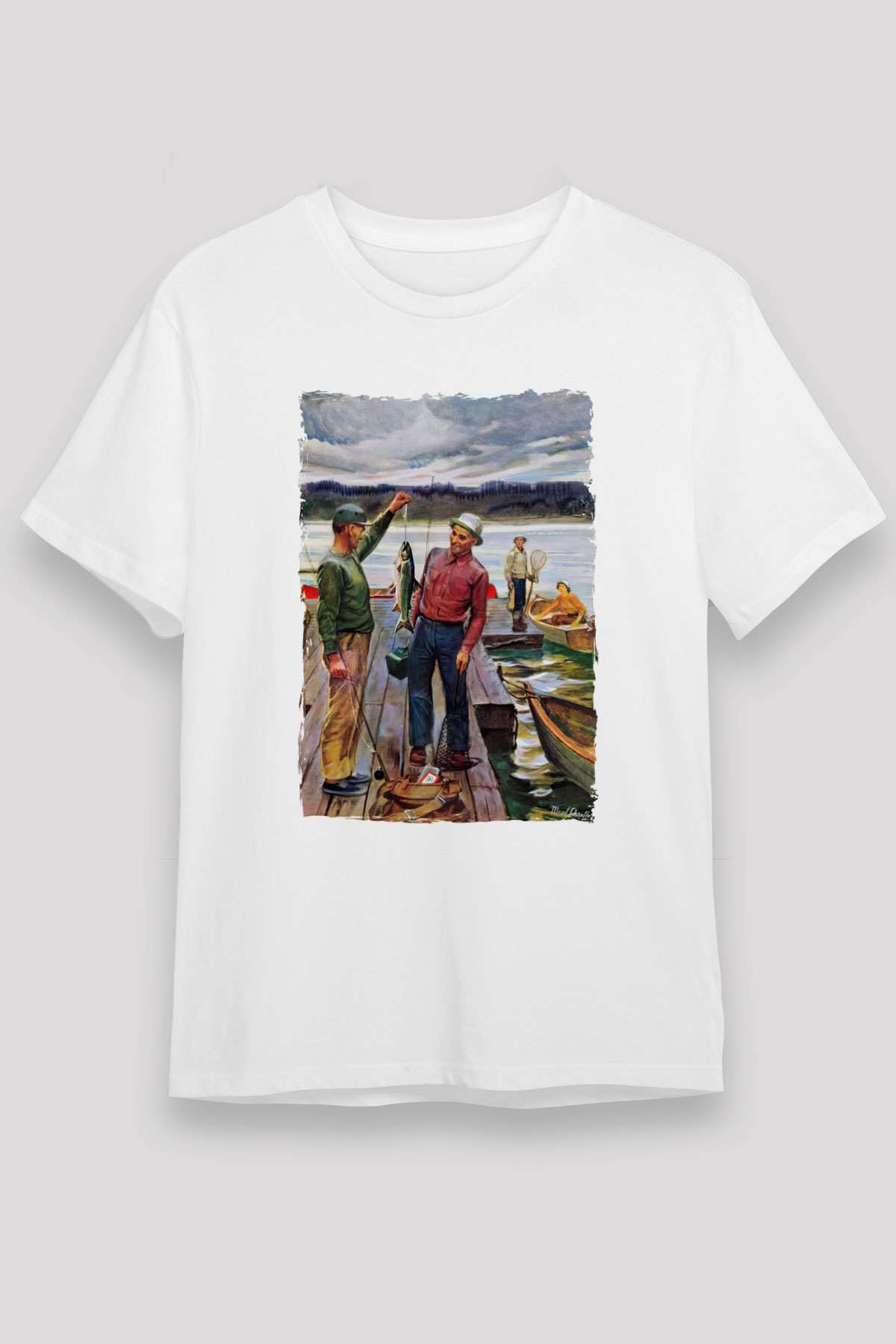 Balıkçı Beyaz Unisex Tişört T-Shirt - TişörtFabrikası