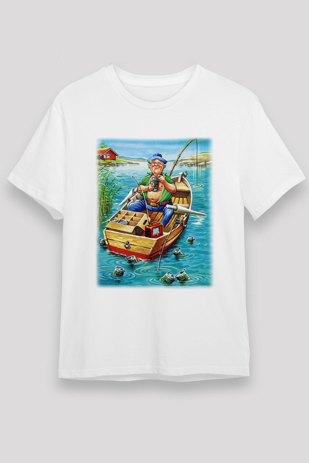 Balıkçı Beyaz Unisex Tişört T-Shirt - TişörtFabrikası