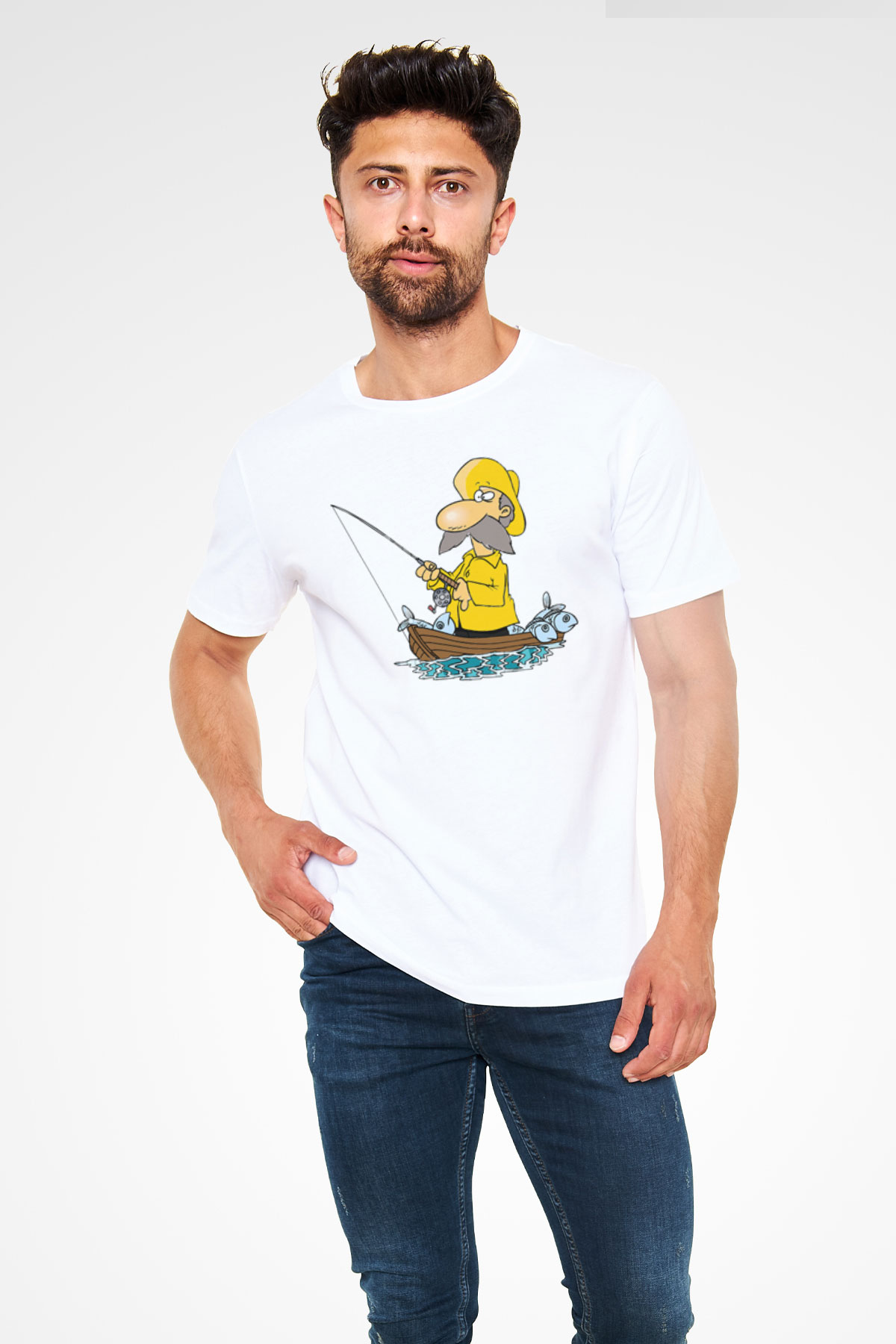 Balıkçı Beyaz Unisex Tişört T-Shirt - TişörtFabrikası
