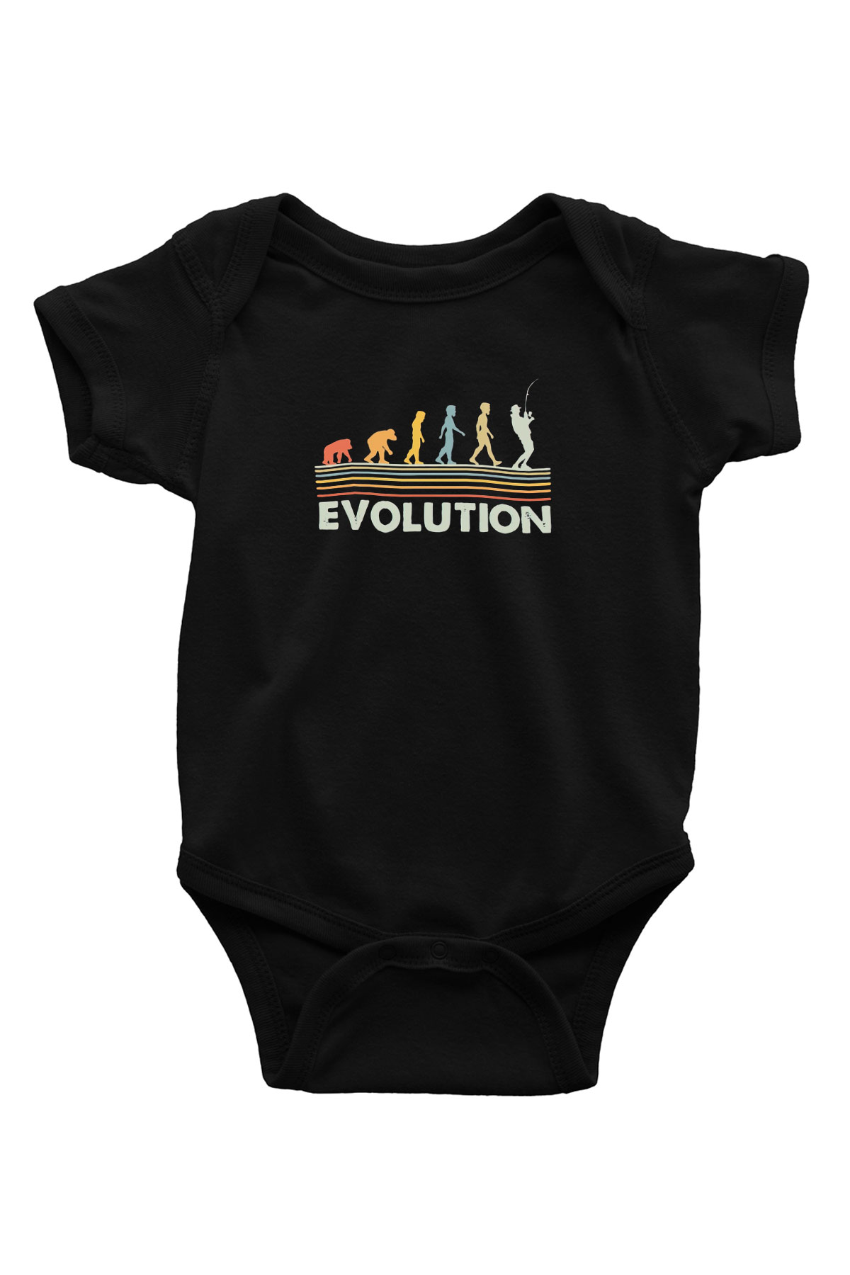 Balıkçı Evrimi Baskılı Unisex  Siyah Bebek Body - Zıbın
