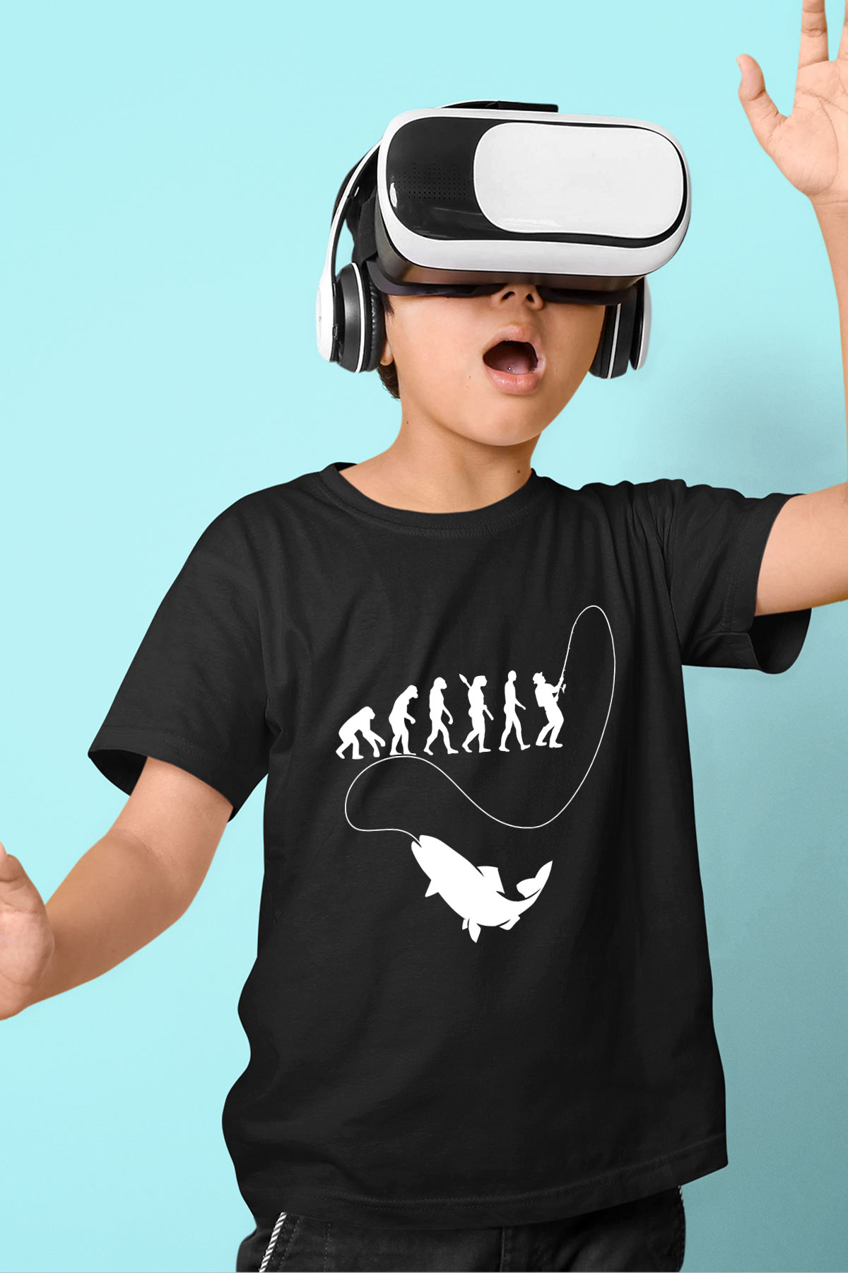 Balıkçı Siyah Unisex Çocuk Tişört