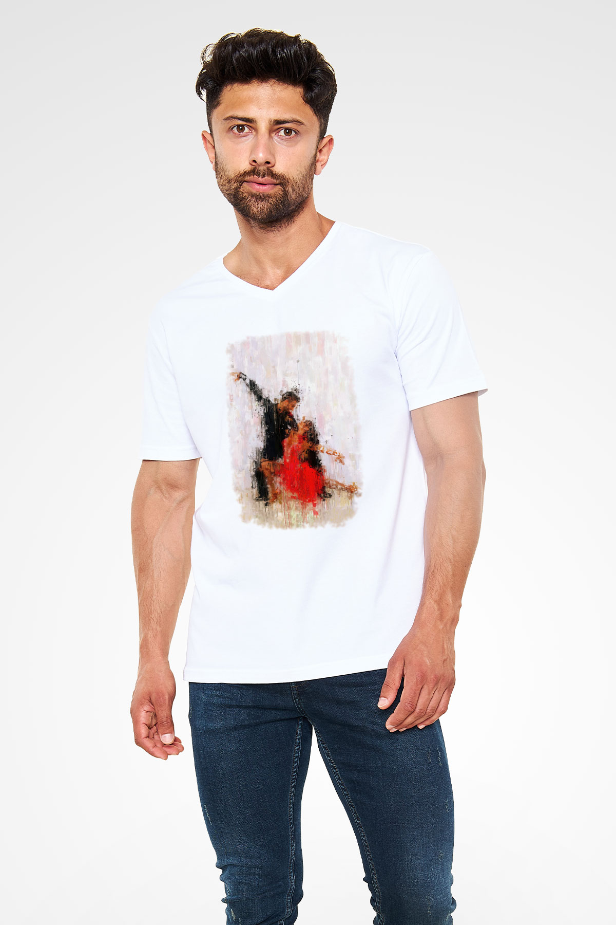 Balo Beyaz Unisex V Yaka Tişört