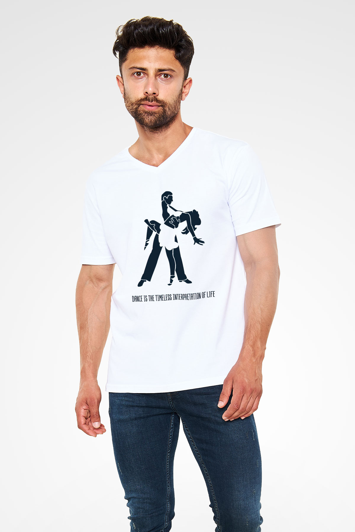 Balo Beyaz Unisex V Yaka Tişört